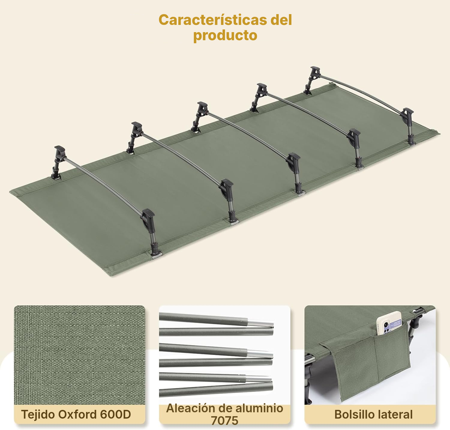 Cama camping plegable verde oliva — 2