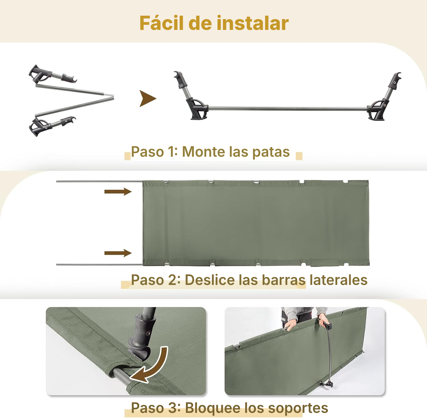 Cama camping plegable verde oliva — 3