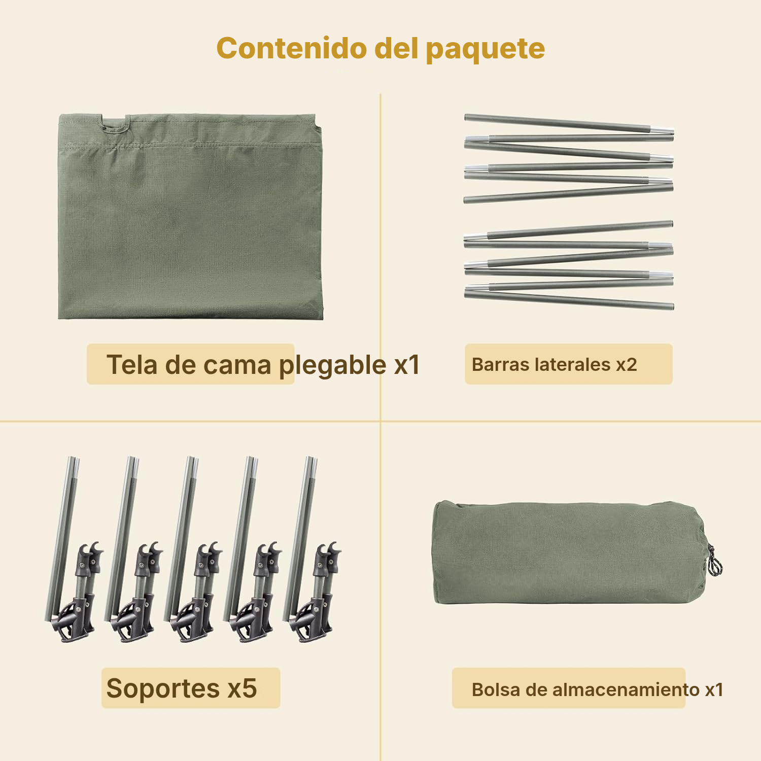 Cama camping plegable verde oliva — 5