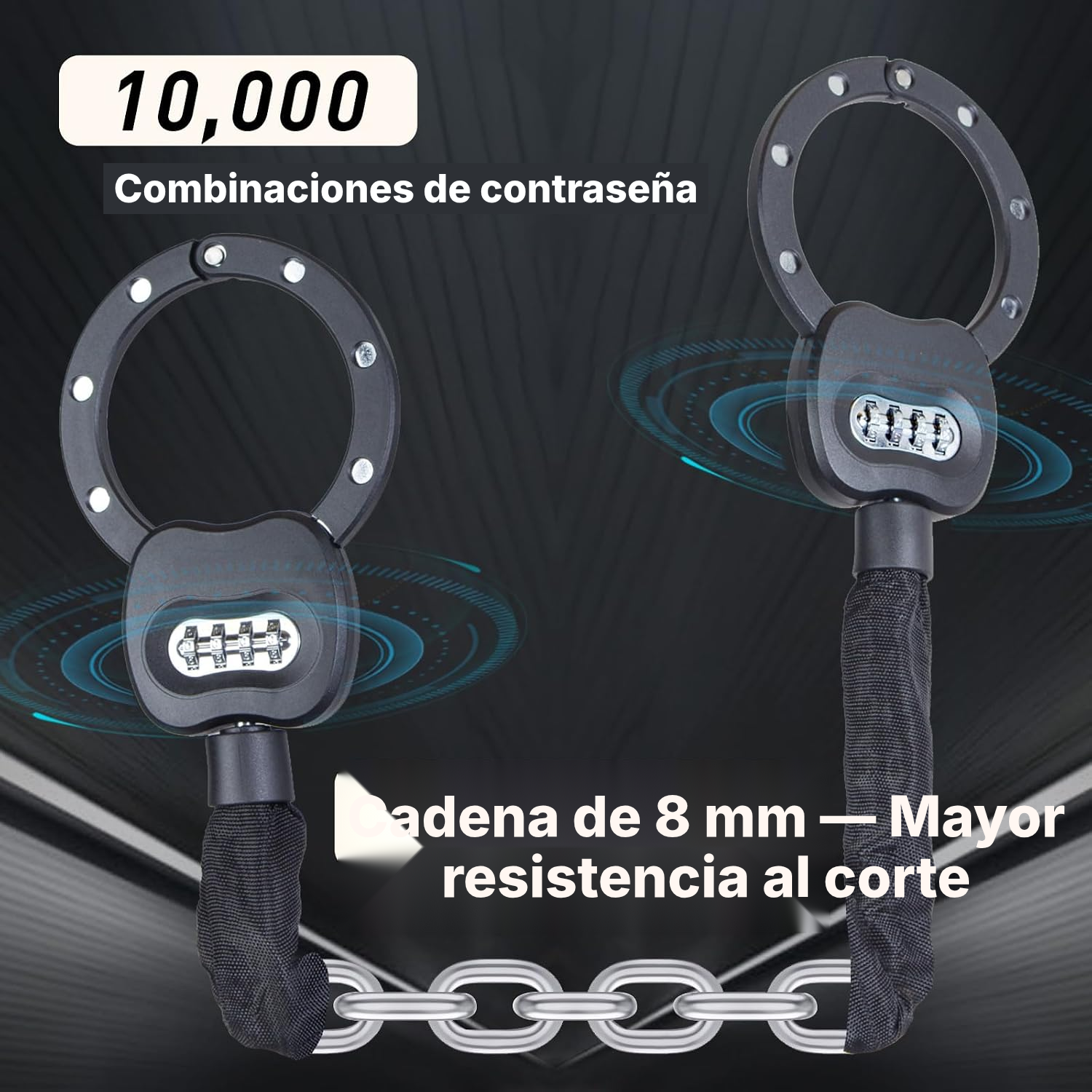 Candado bicicleta con código, 30 cm, sin llave — 3