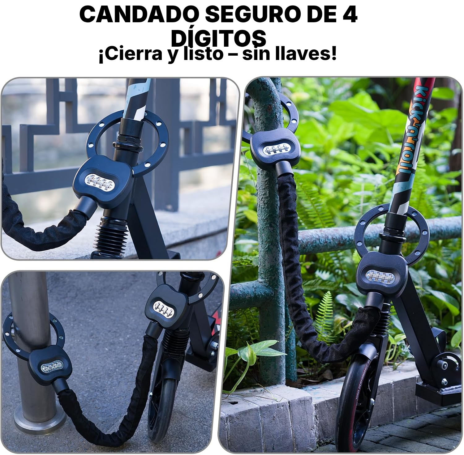 Candado bicicleta con código, 30 cm, sin llave — 7
