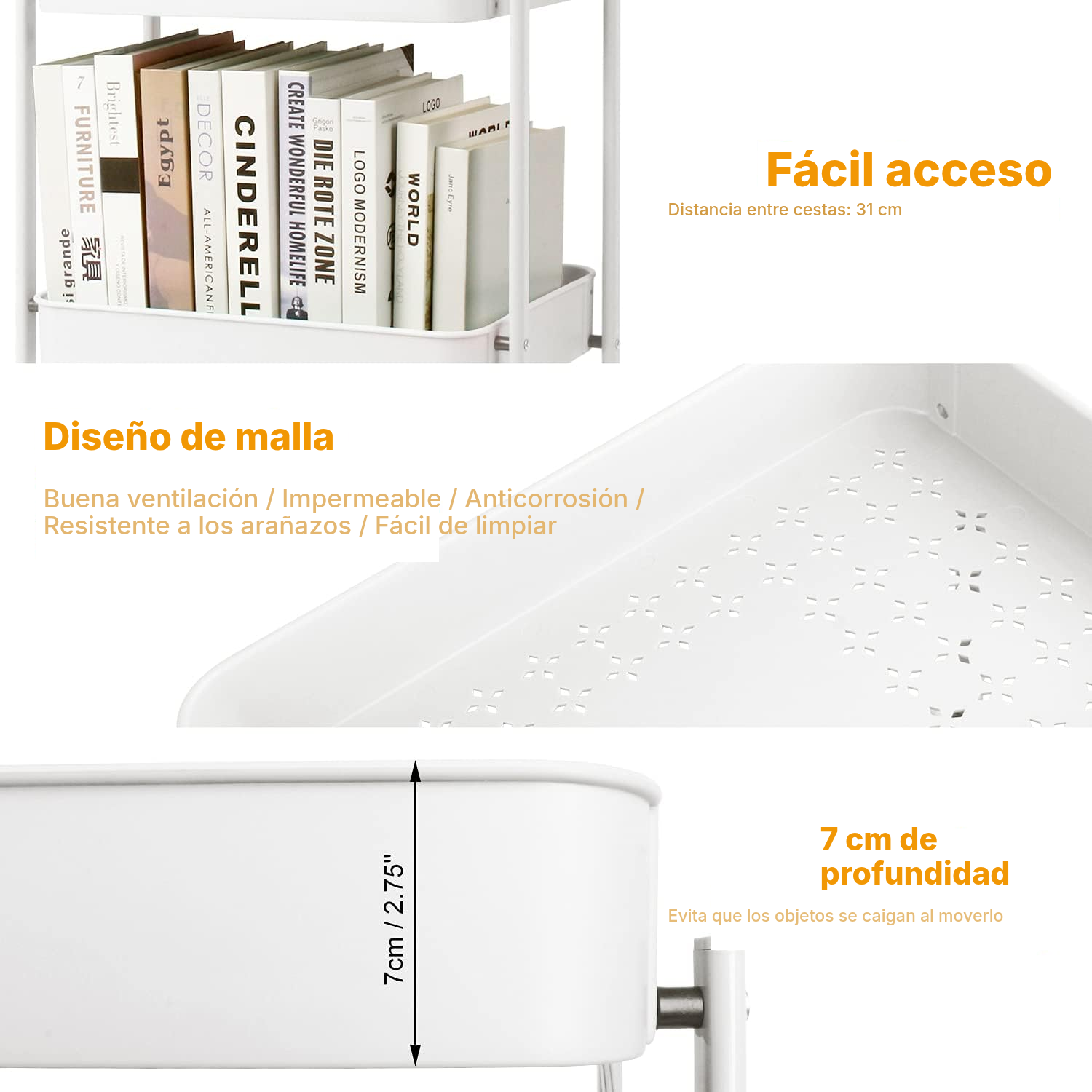 Carrito de cocina plegable blanco: gana espacio — 3