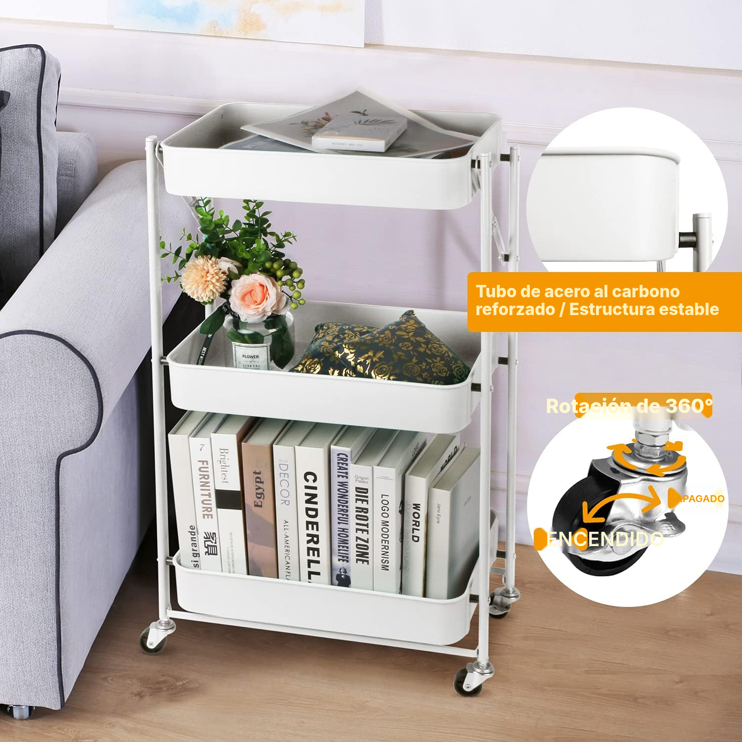 Carrito de cocina plegable blanco: gana espacio — 4
