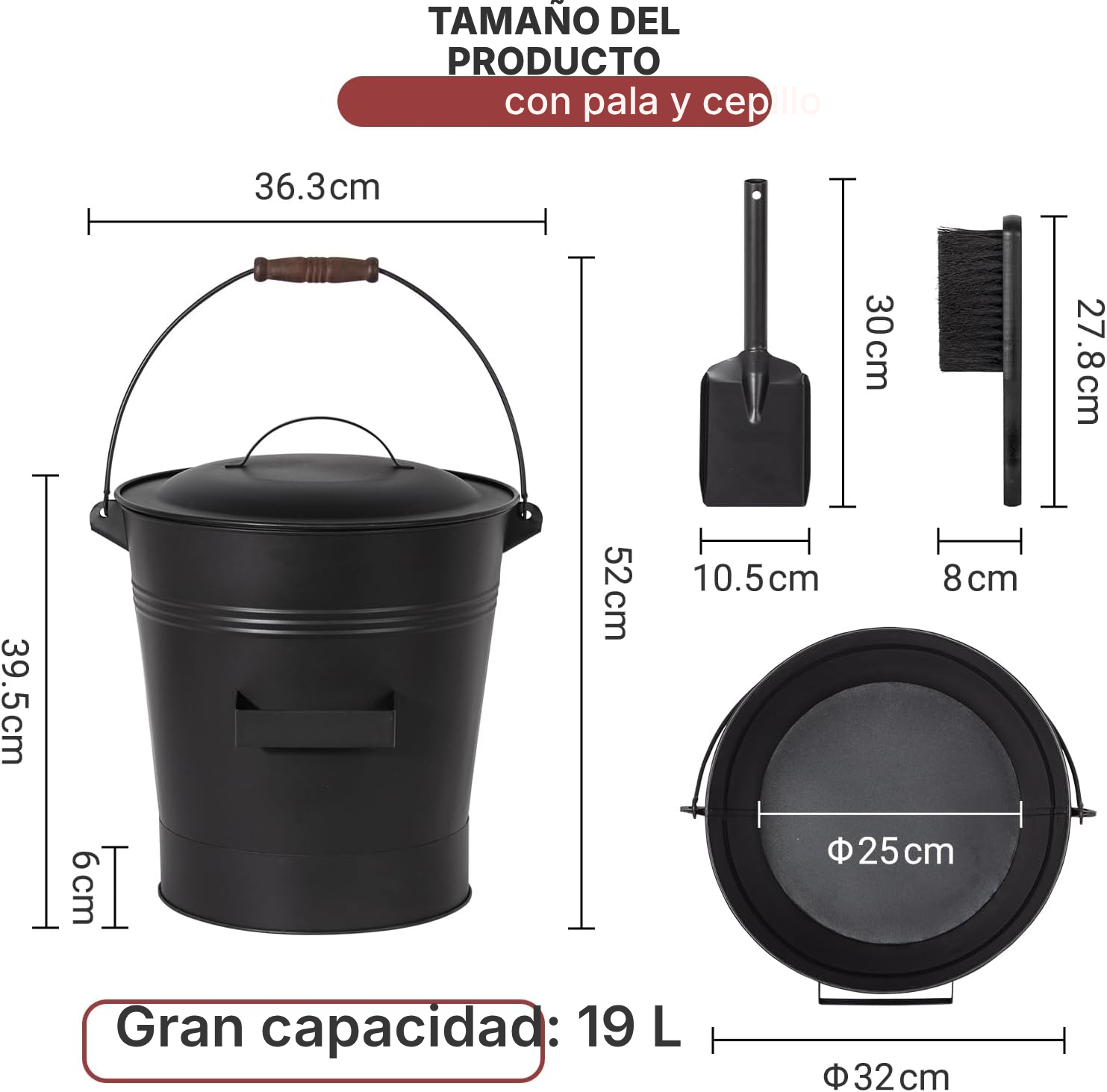 Cubo cenizas compacto para chimenea — 2