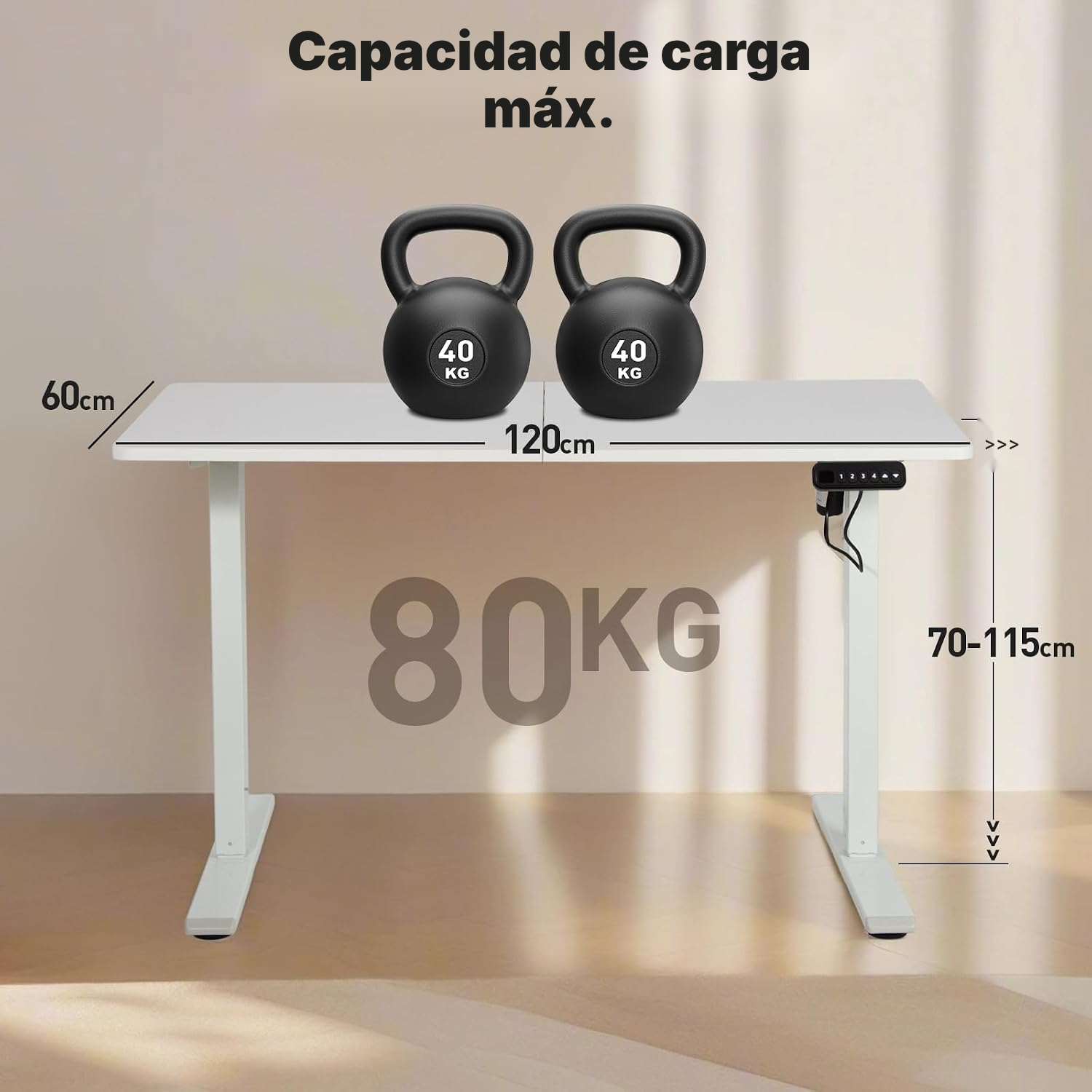 Escritorio elevable gaming blanco 70-115 cm — 2