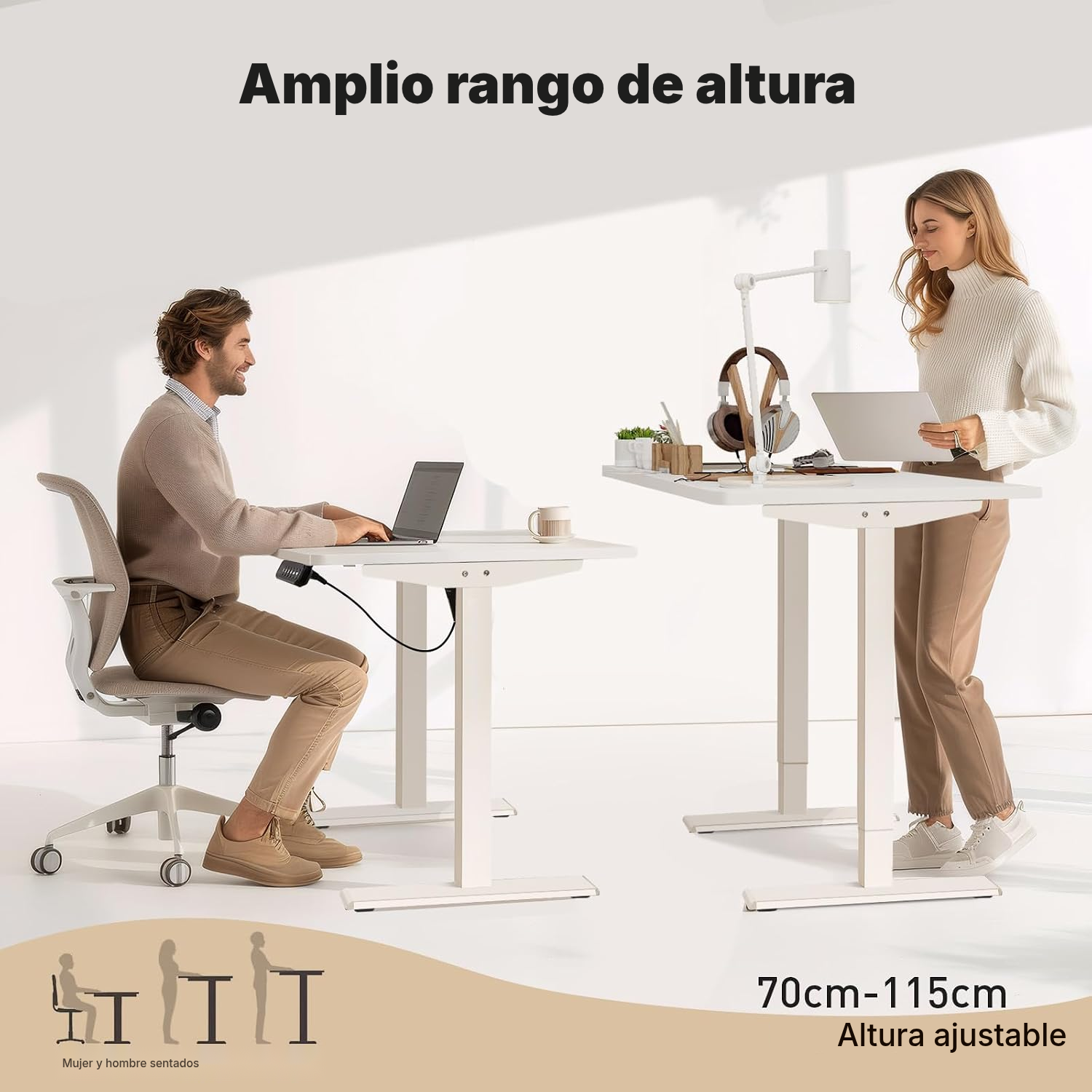Escritorio elevable gaming blanco 70-115 cm — 3