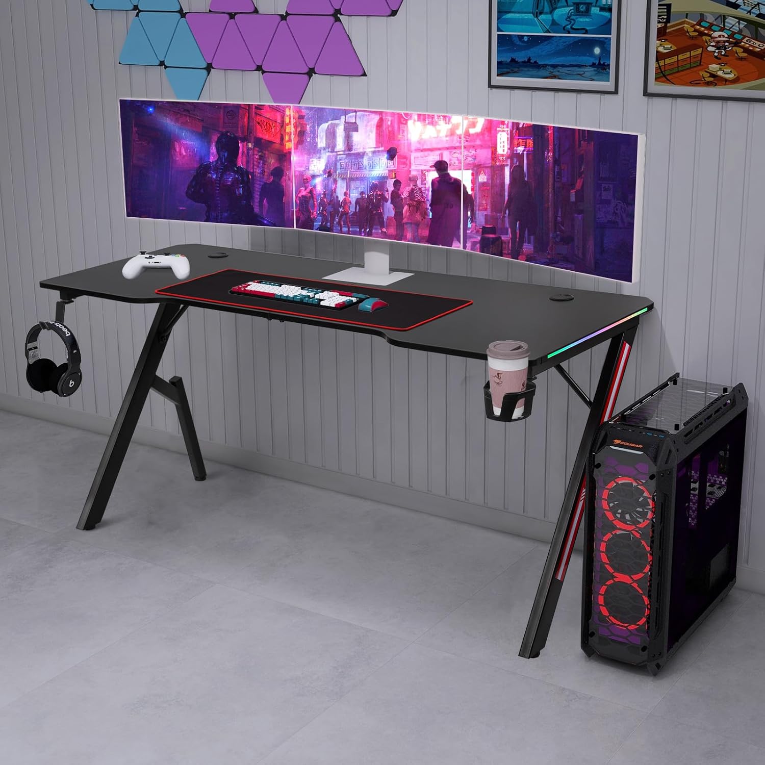 Escritorio gaming 160 cm, listo para jugar — 7