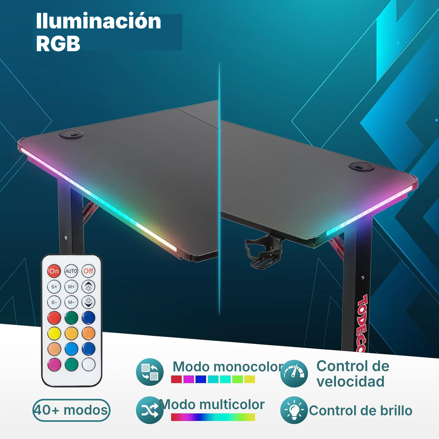 Mesa gaming en L 140 cm con RGB — 3