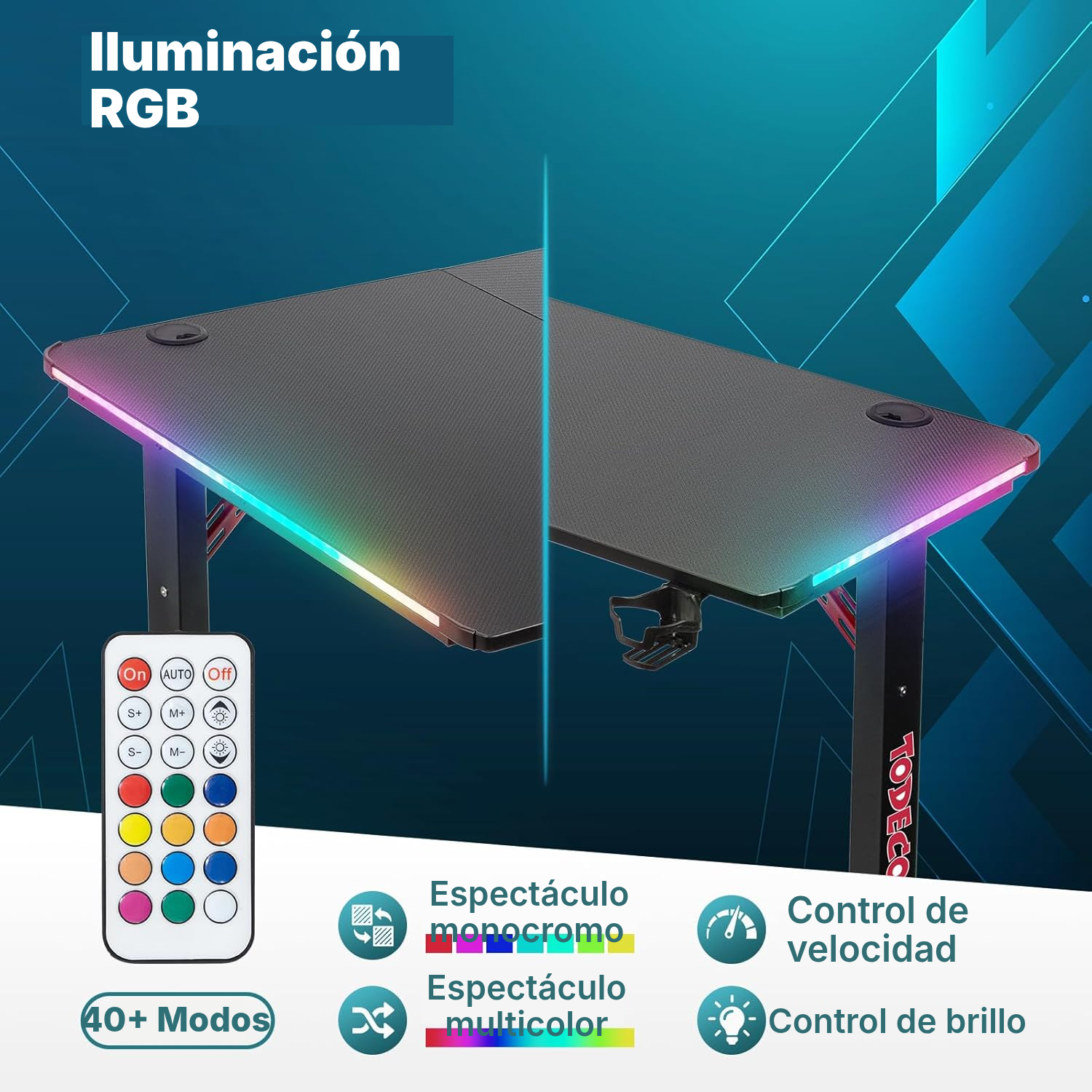 Escritorio esquinero gaming en L 160 cm con LED RGB — 3
