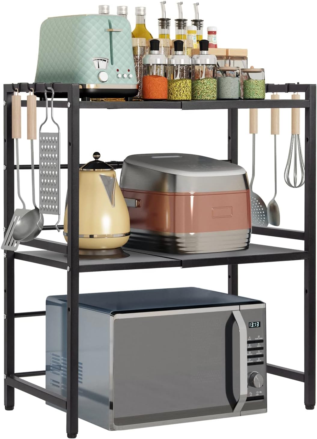 Estantería cocina negra extensible para microondas