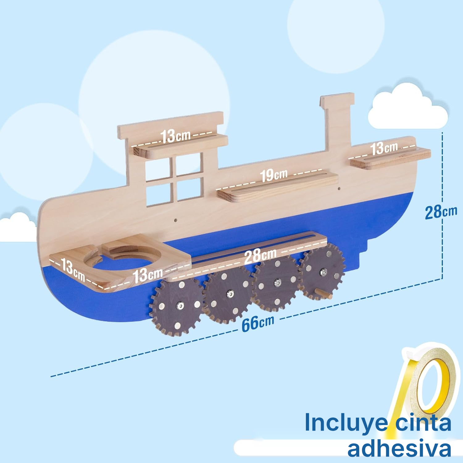Estantería magnética Toniebox/Tonies – barco con 4 engranajes, 68 cm — 2