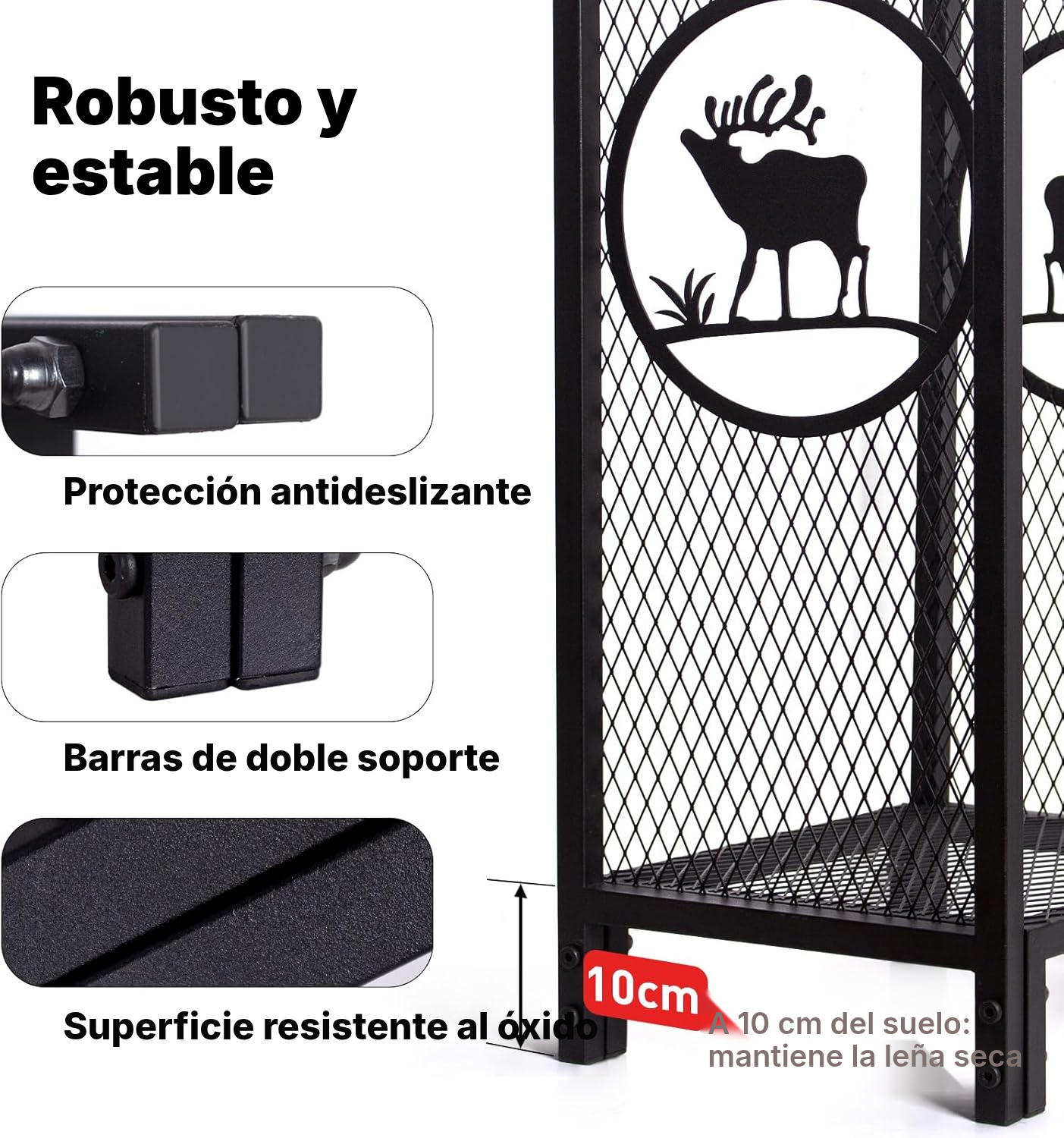 Leñero vertical de acero con estante, 80 cm — 3
