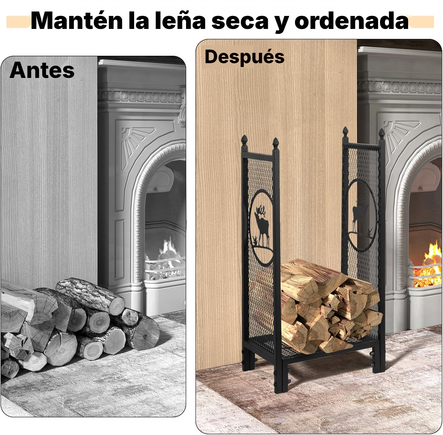 Leñero vertical de acero con estante, 80 cm — 5