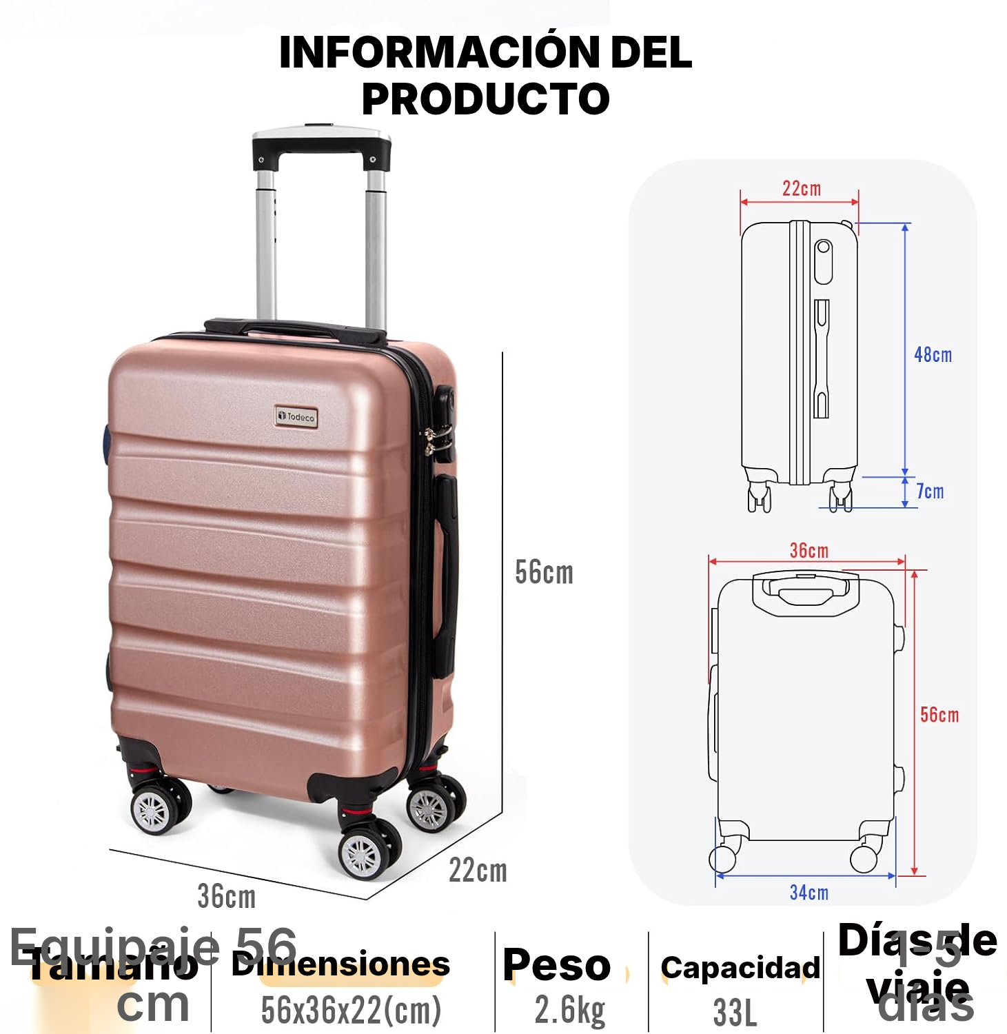 Maleta rígida compacta Rose Gold 56 cm — 6