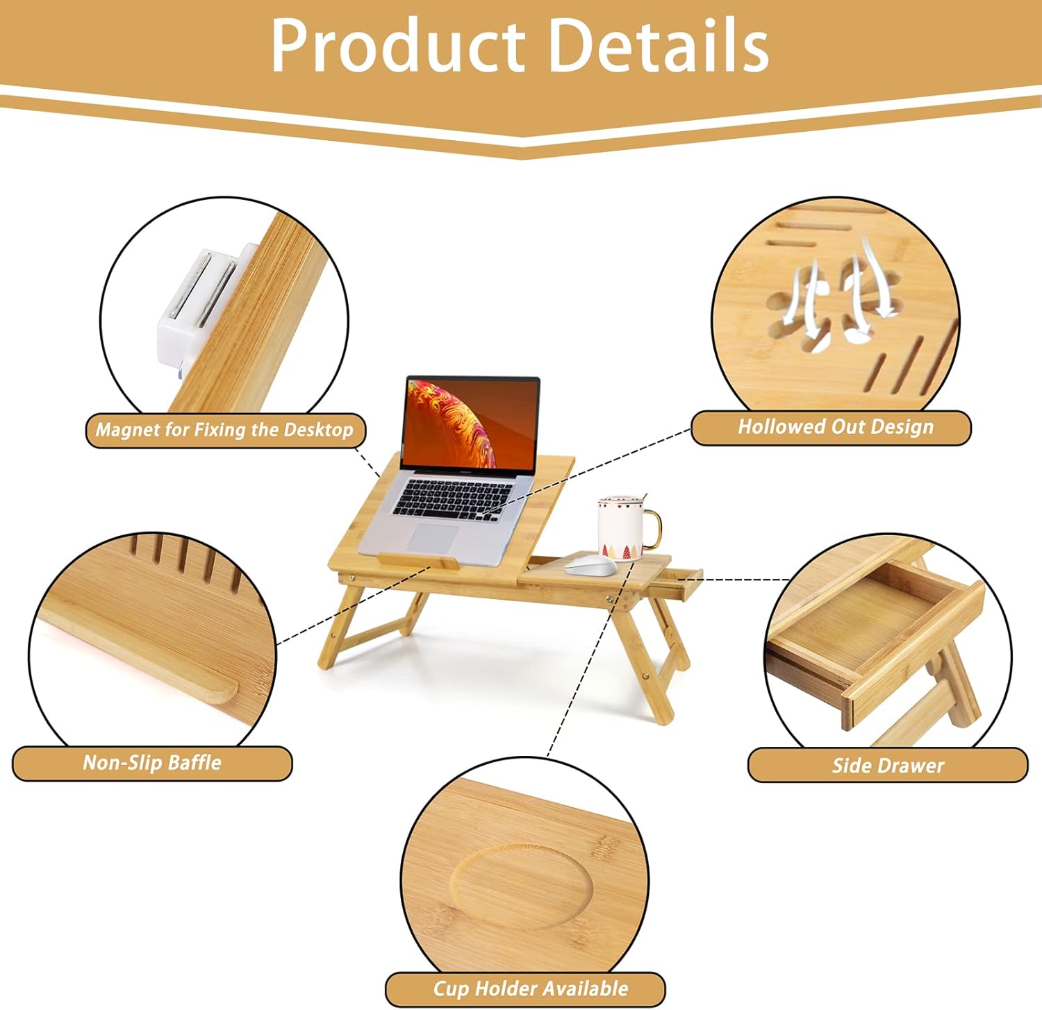 Mesa desplegable de bambú para cama — 2