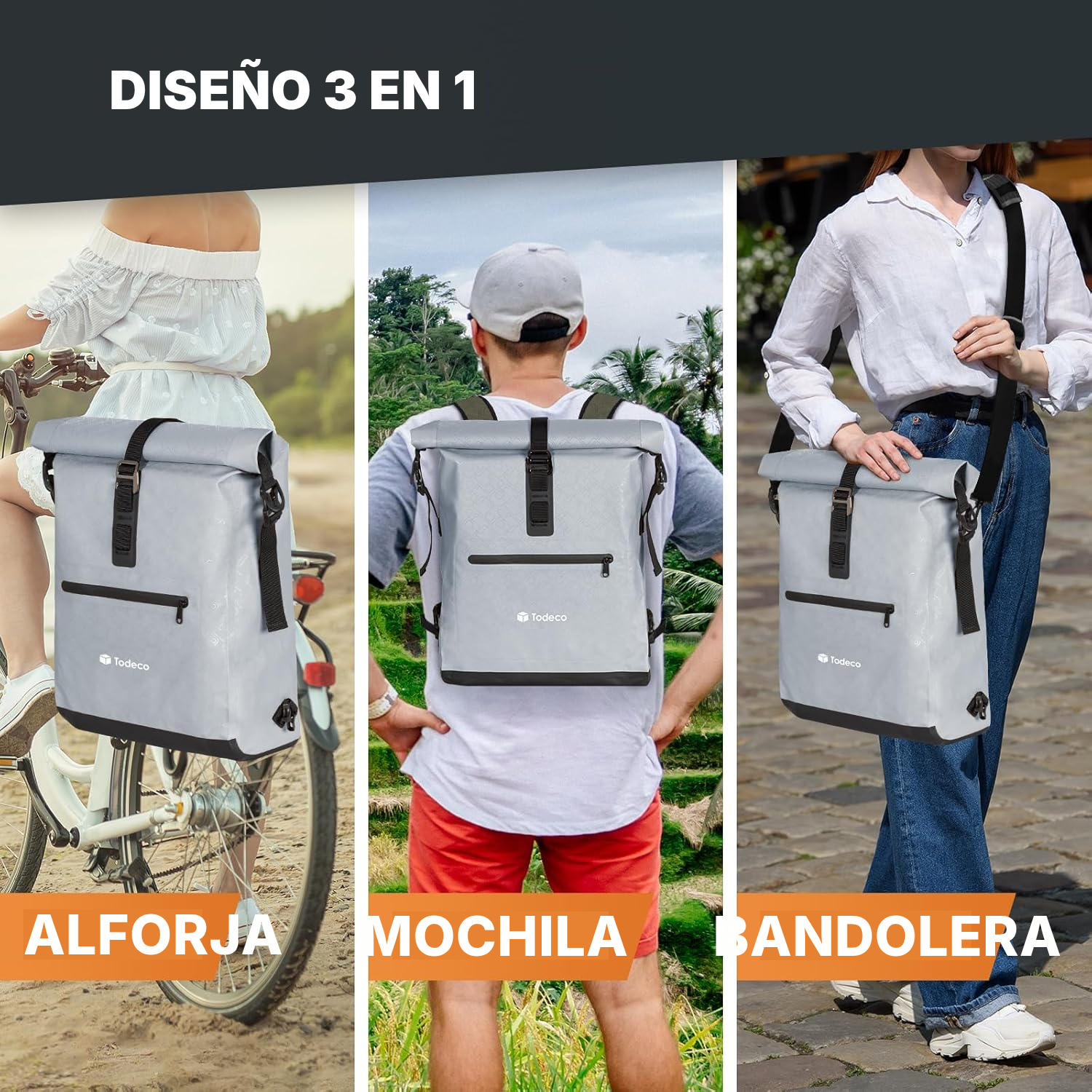 Alforja bicicleta 3 en 1 negra — 2