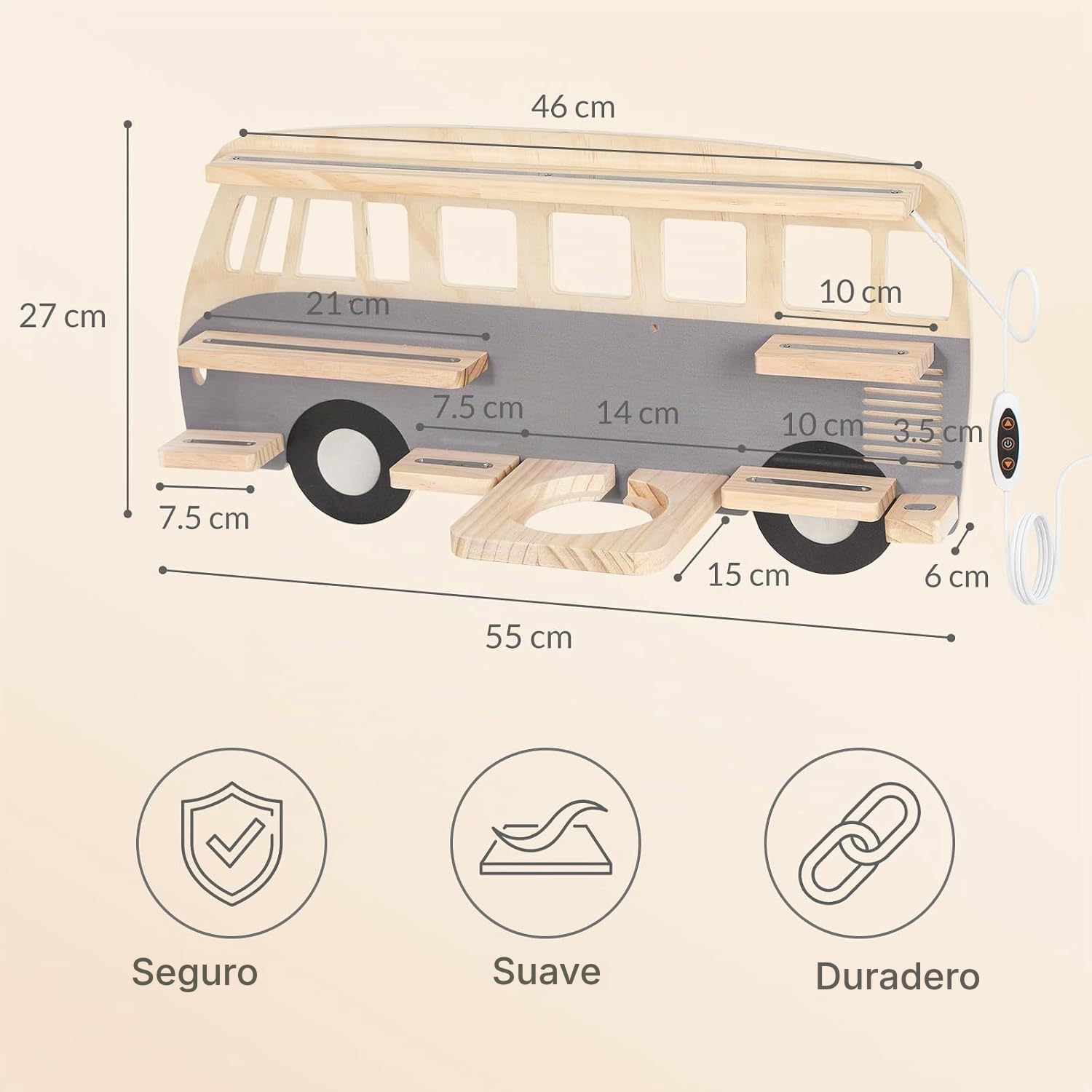 Estantería magnética LED para Toniebox/Tonies – autobús gris, 62 cm — 2