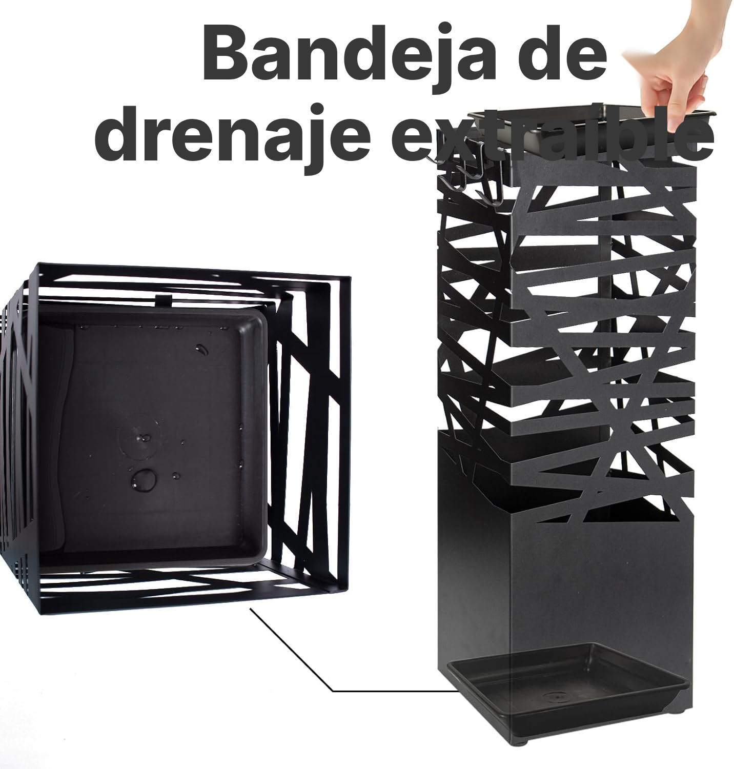 Paraguero 49 × 15,5 × 15,5 cm, ganchos y bandeja — 4