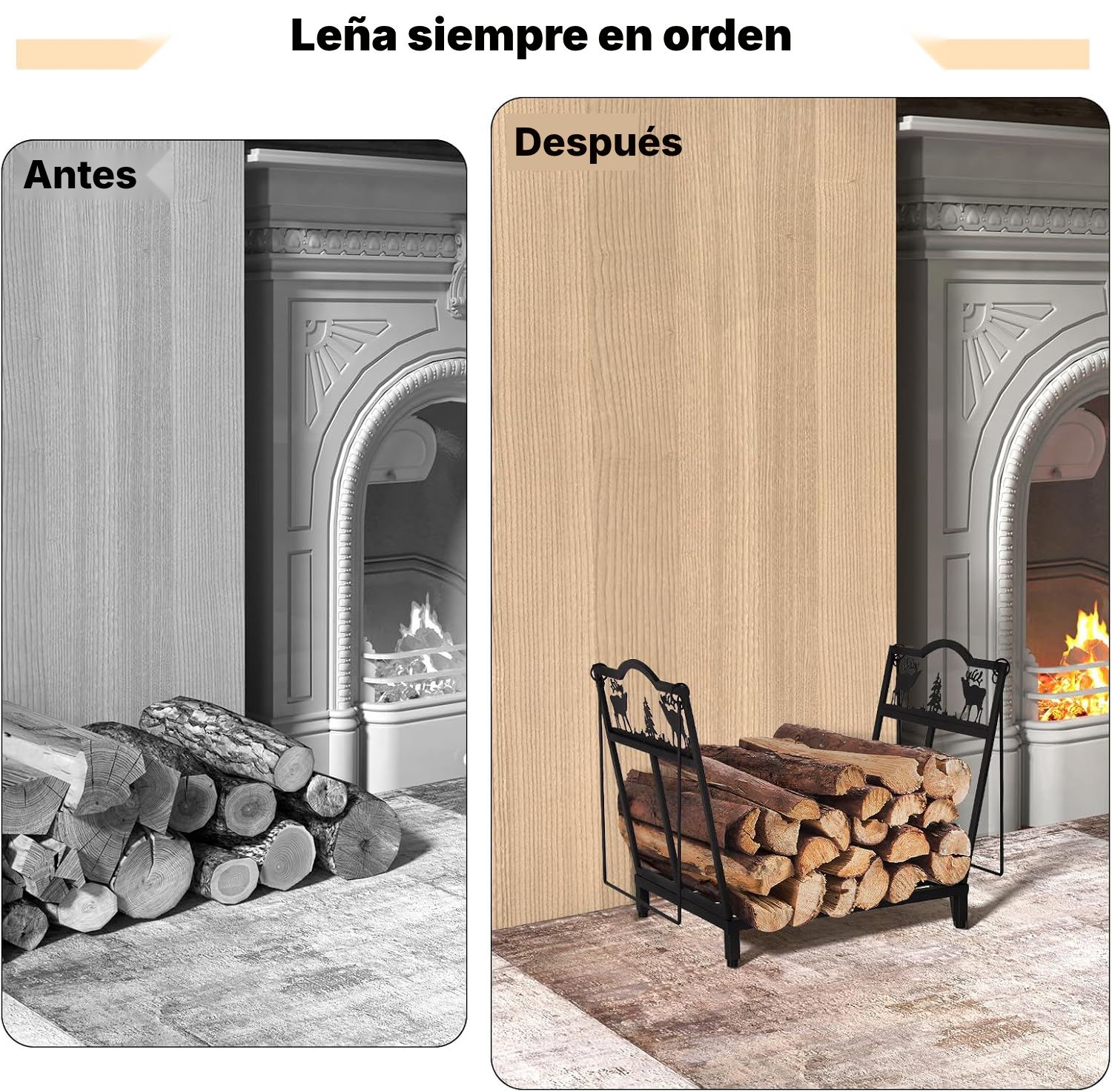 Cesta leña plegable compacta — 40 × 38 × 32 cm — 5