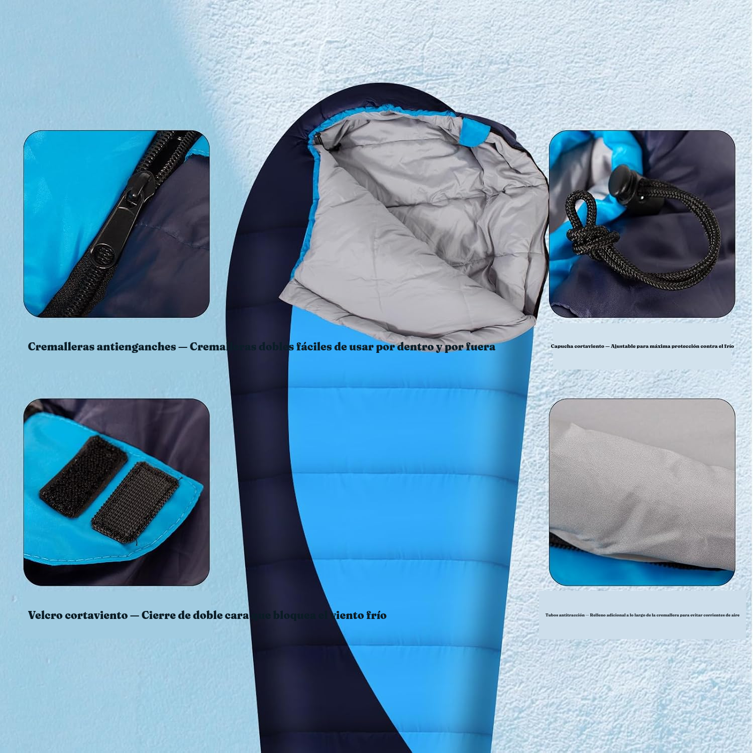 Saco de dormir momia cálido — azul oscuro — 5