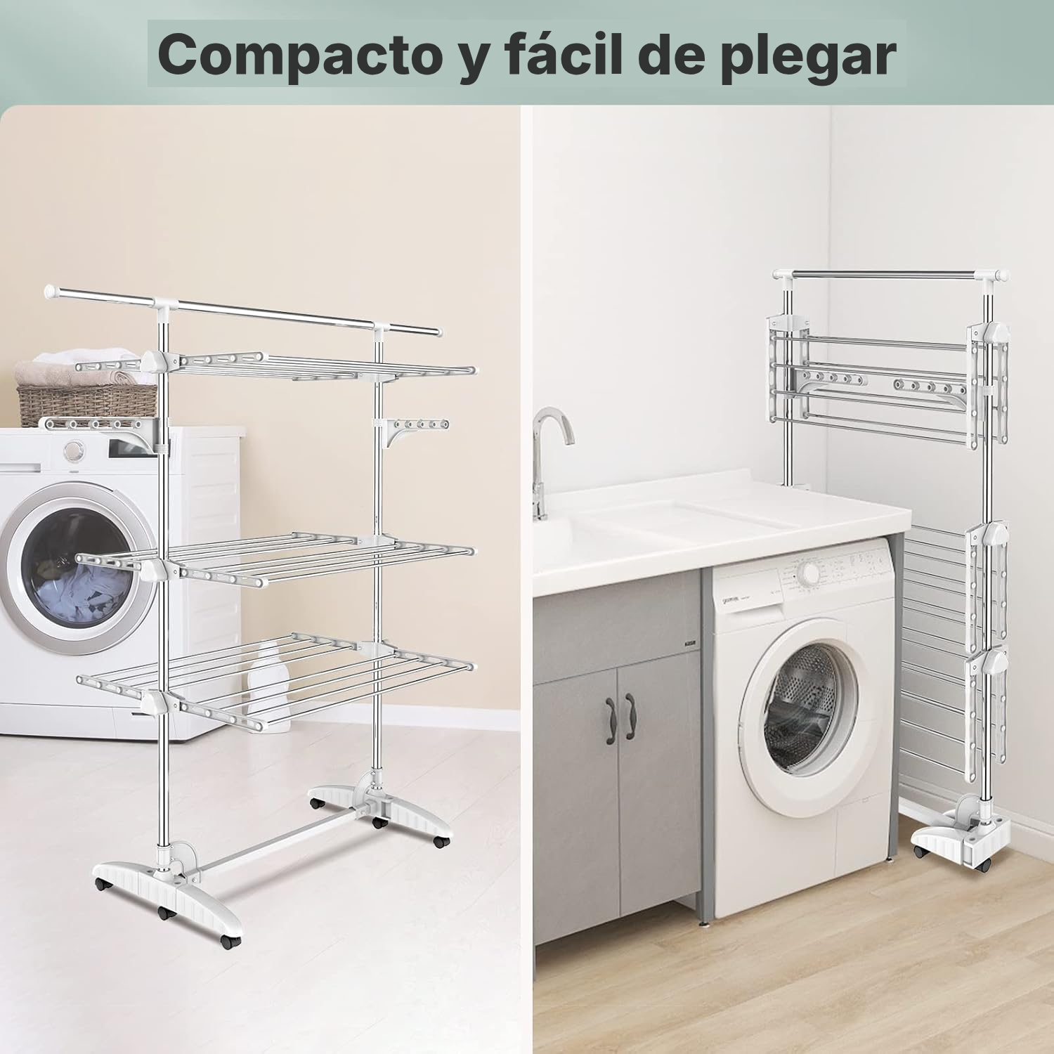 Tendedero plegable blanco de 3 niveles — 6