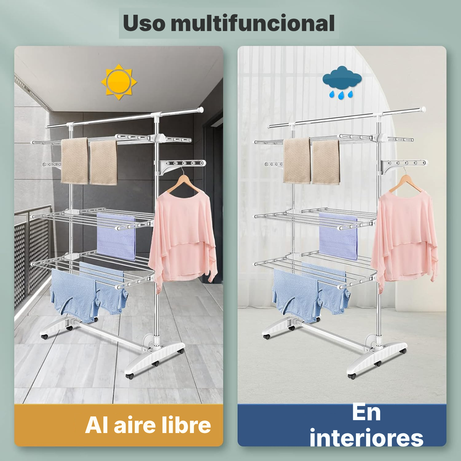 Tendedero plegable blanco de 3 niveles — 7