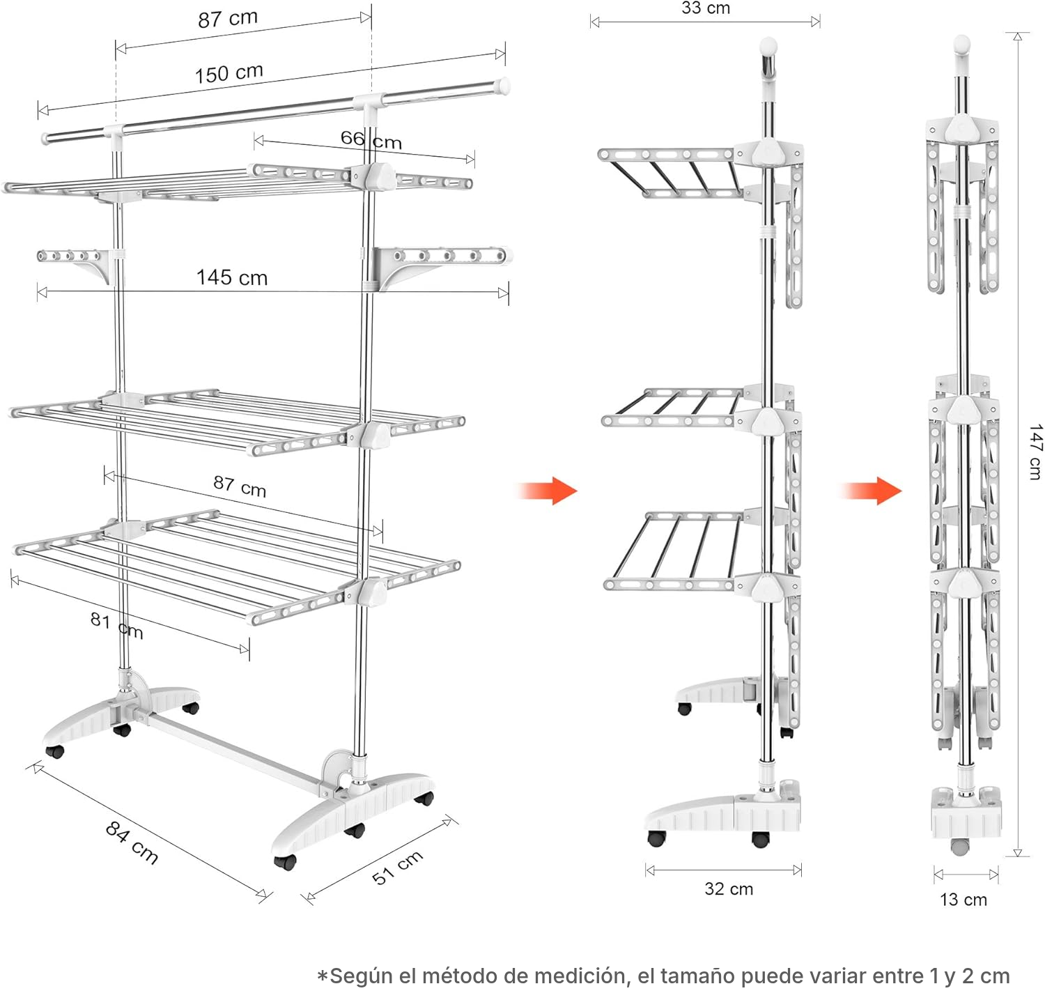 Tendedero plegable blanco de 3 niveles — 8