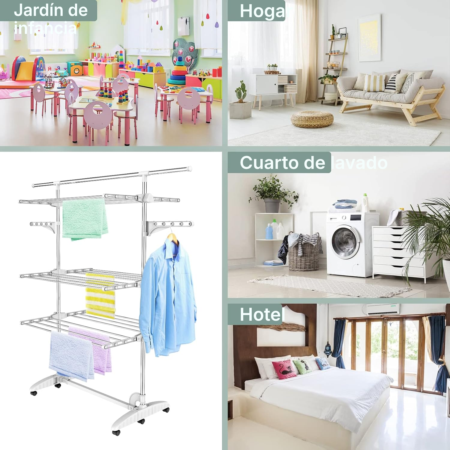 Tendedero plegable blanco de 3 niveles — 9
