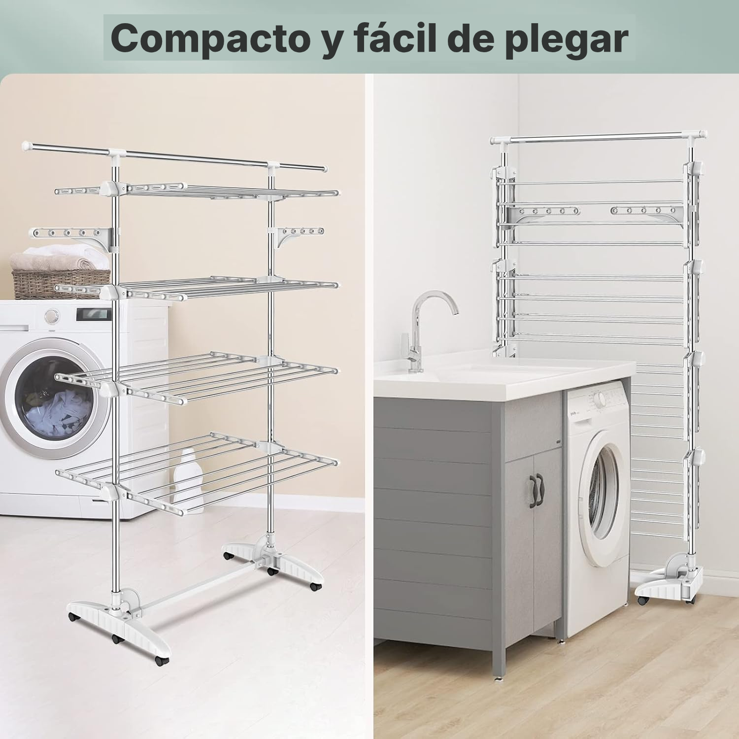 Tendedero vertical plegable 4 estantes con 6 ruedas — 4