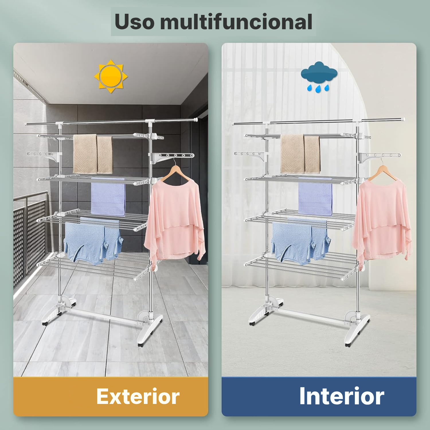 Tendedero vertical plegable 4 estantes con 6 ruedas — 7