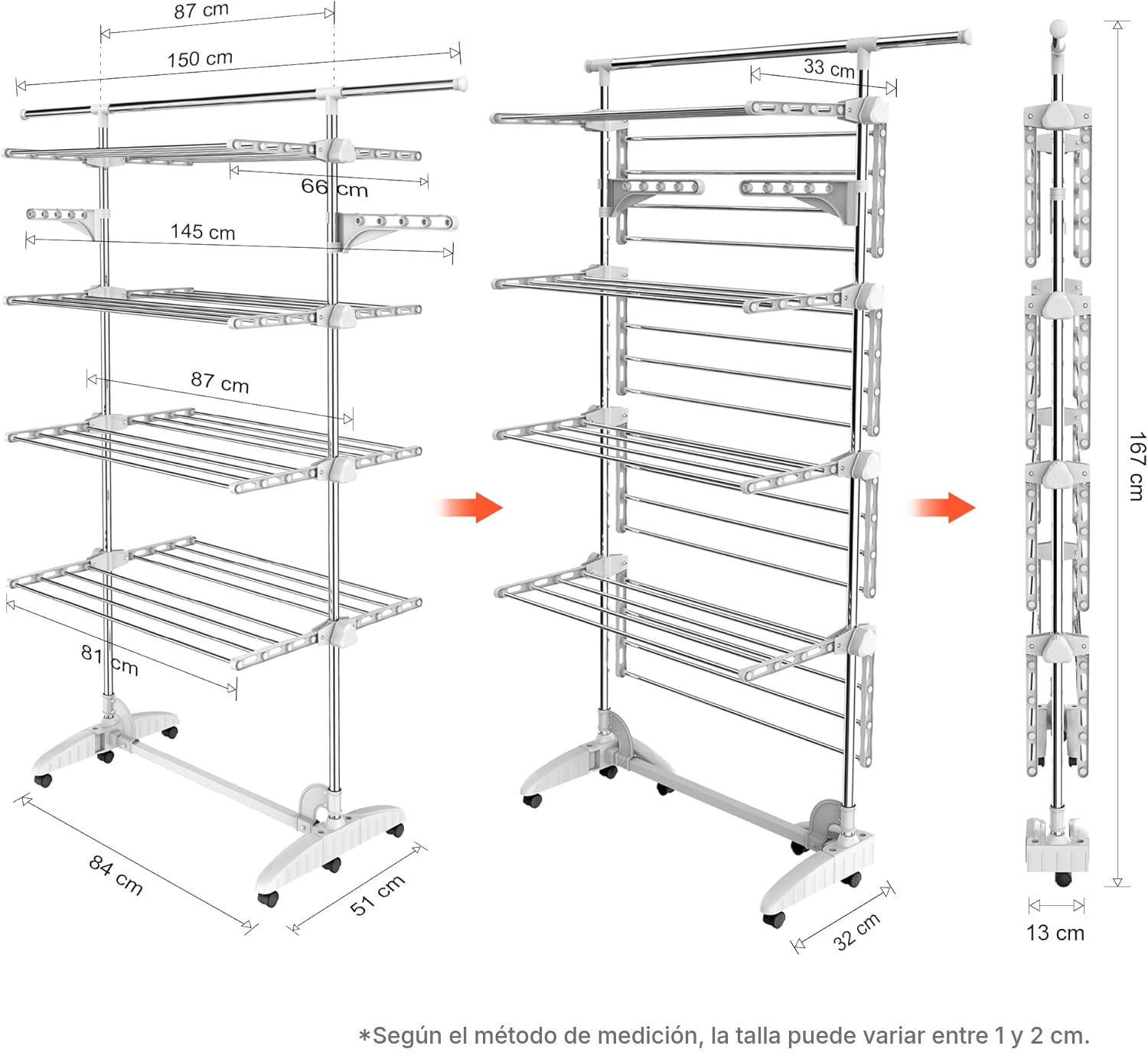 Tendedero vertical plegable 4 estantes con 6 ruedas — 5