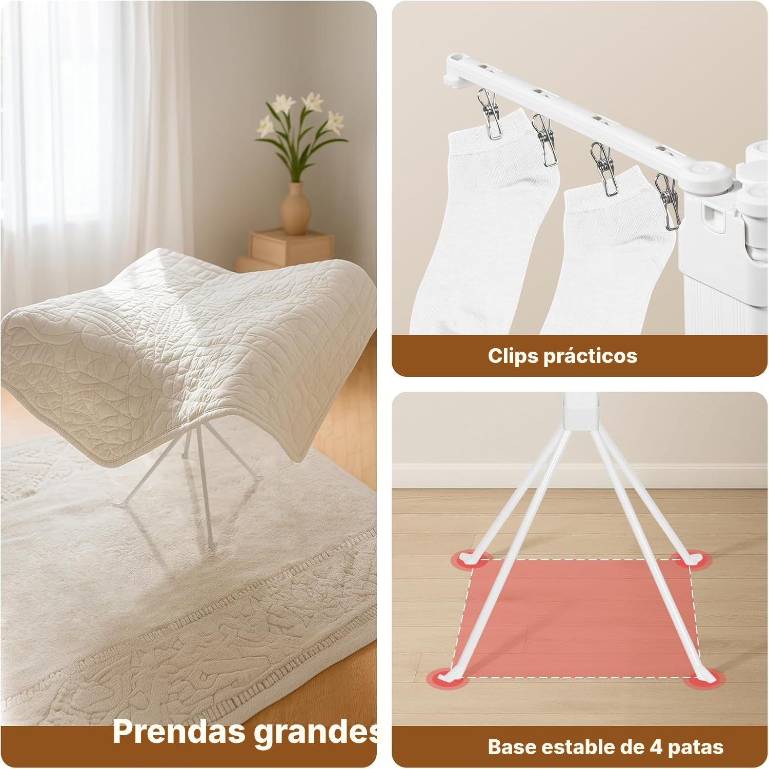 Tendedero de ropa plegable 127 cm con pinces — 2