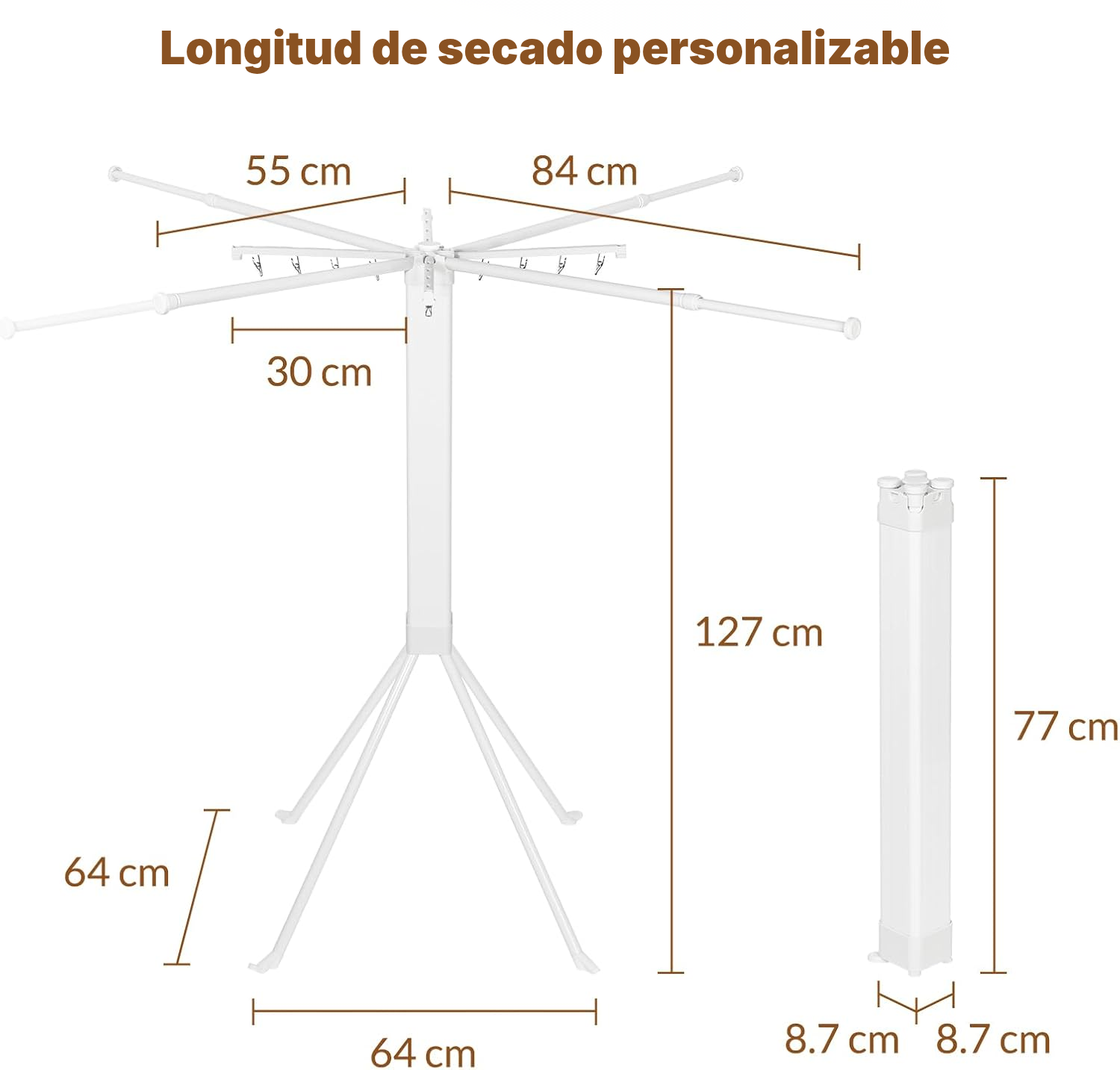Tendedero de ropa plegable 127 cm con pinces — 5