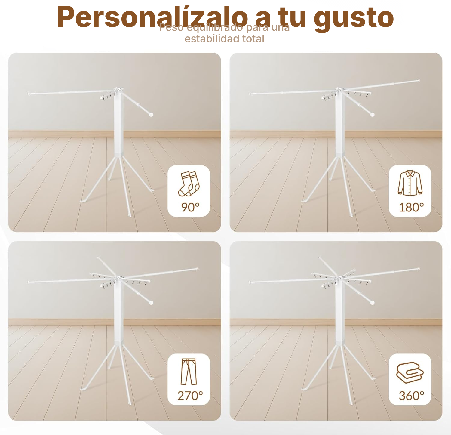 Tendedero de ropa plegable 127 cm con pinces — 6
