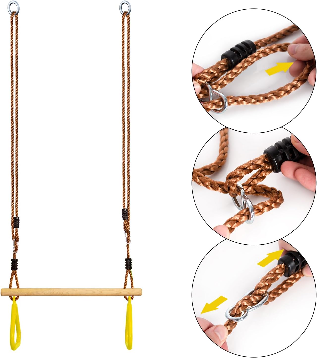 Anillas gimnasia 59 cm con barra dominadas de madera — 5