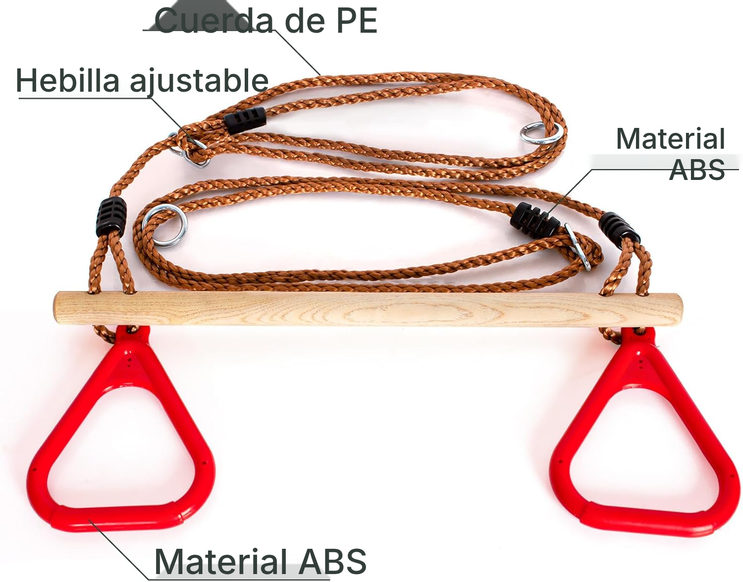 Trapecio rojo 200 cm con anillas de gimnasia — 3