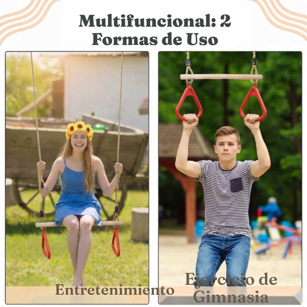 Trapecio rojo 200 cm con anillas de gimnasia — 4