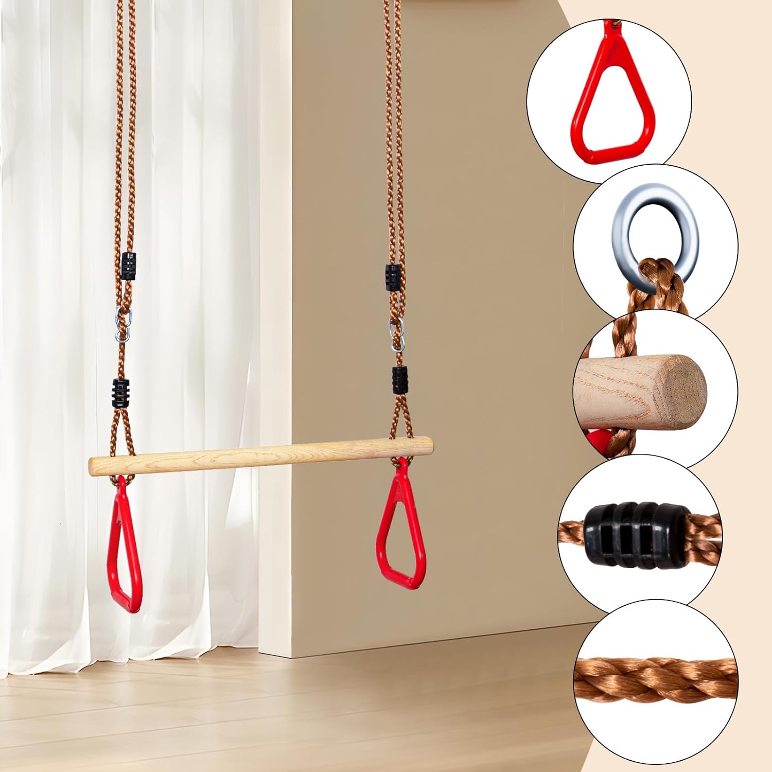 Trapecio rojo 200 cm con anillas de gimnasia — 6