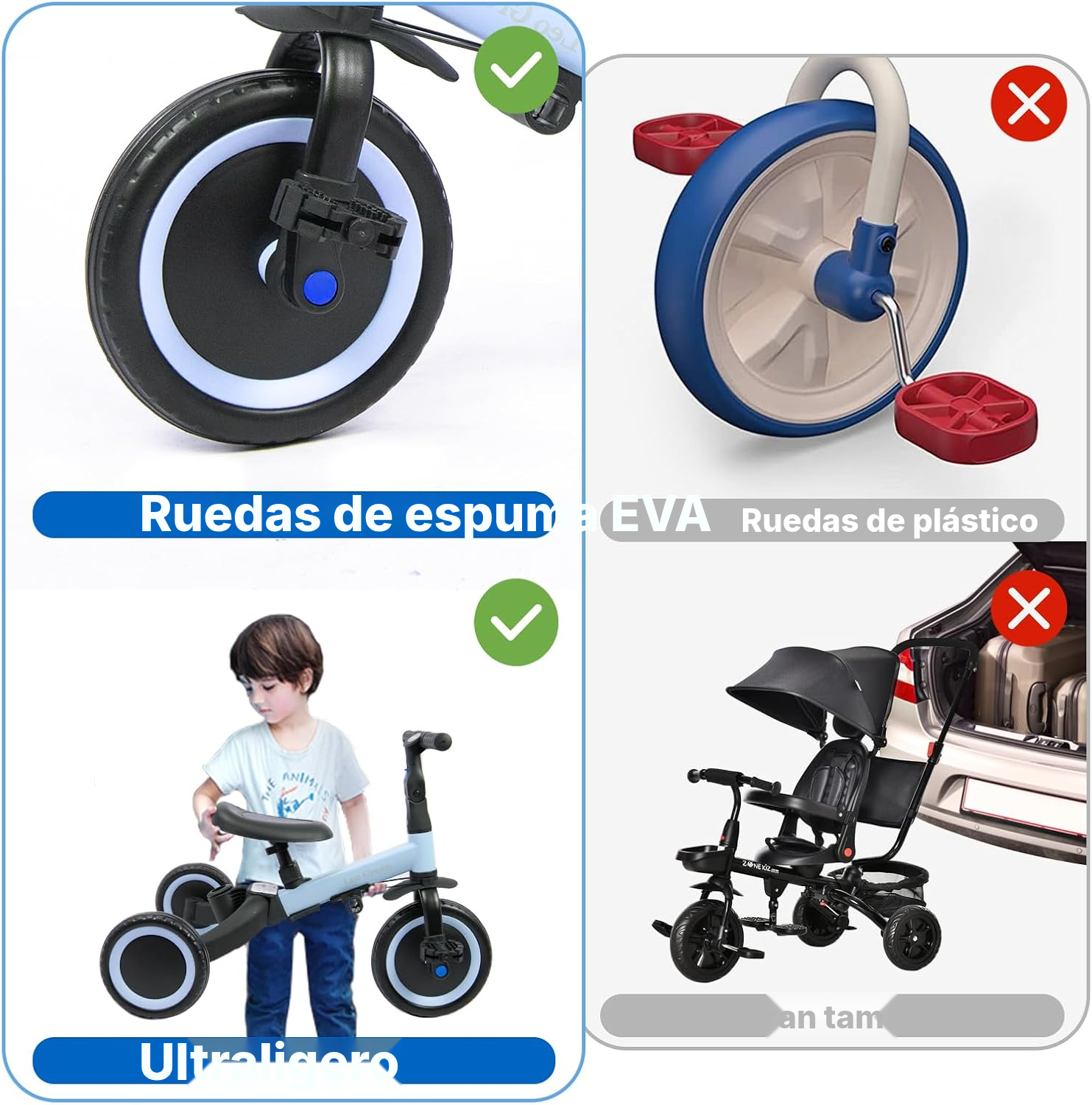 Triciclo evolutivo azul — 4 modos, 1 a 3 años — 5