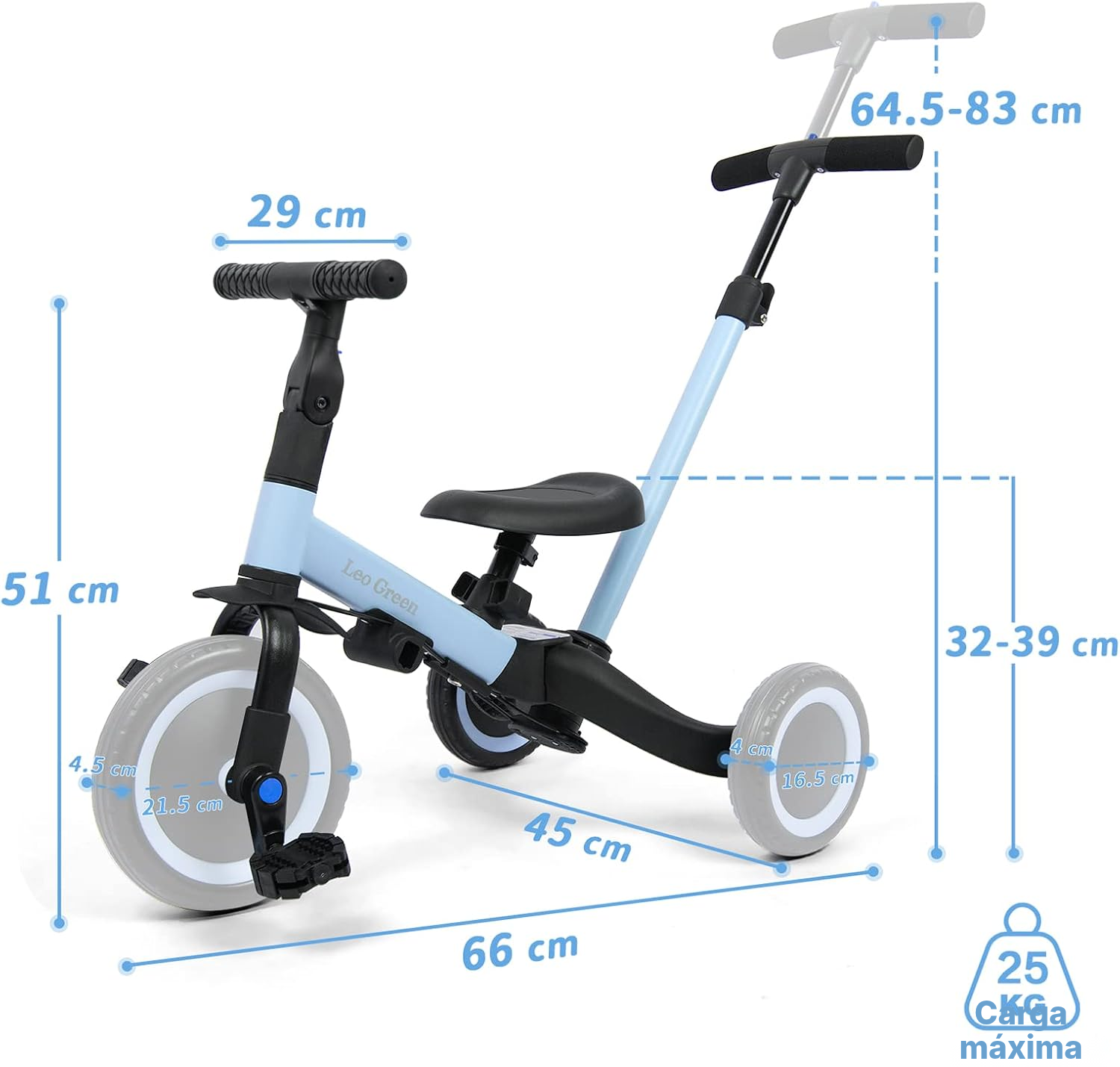 Triciclo evolutivo azul — 4 modos, 1 a 3 años — 6