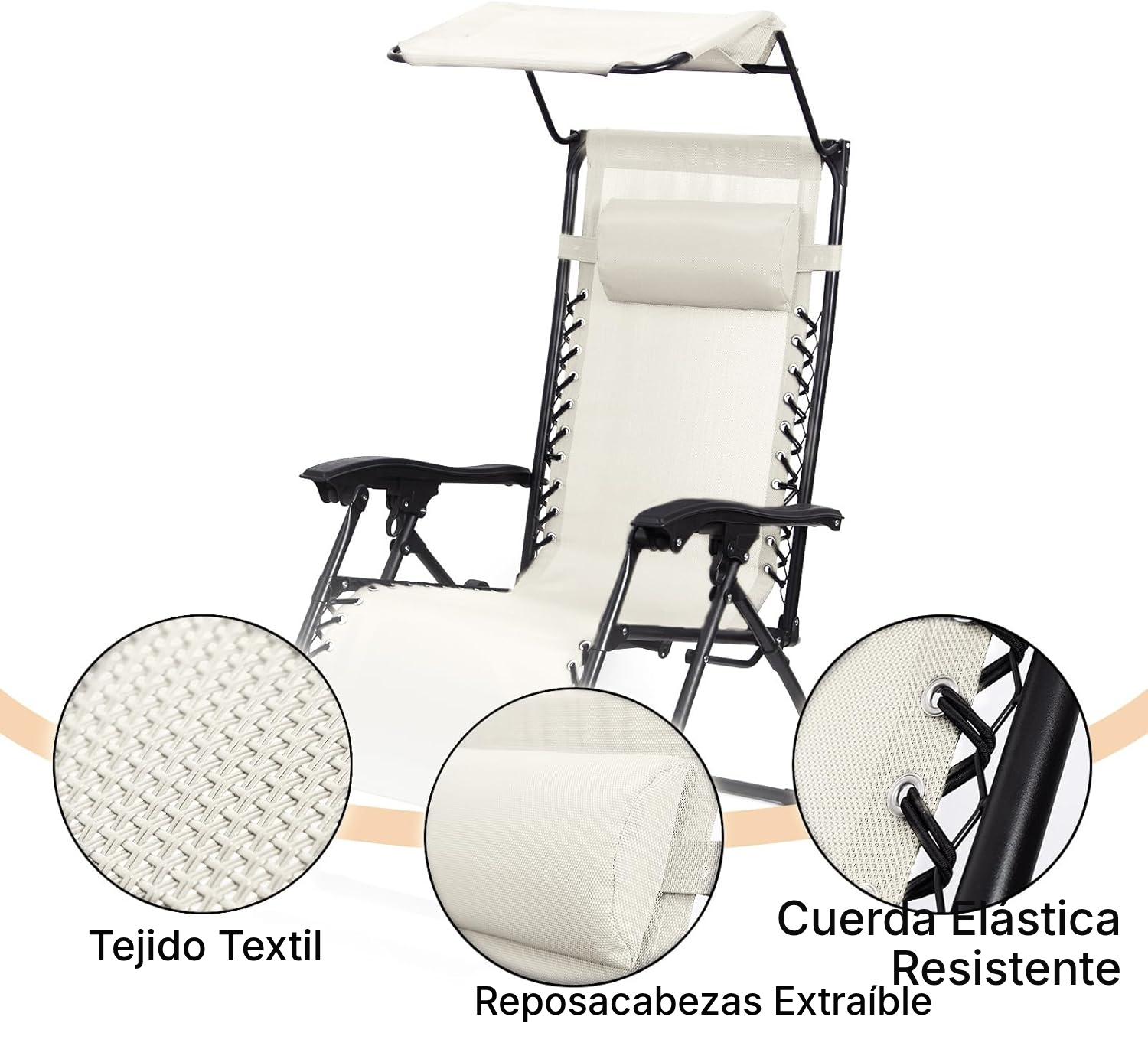Tumbona playa beige plegable con parasol — 2