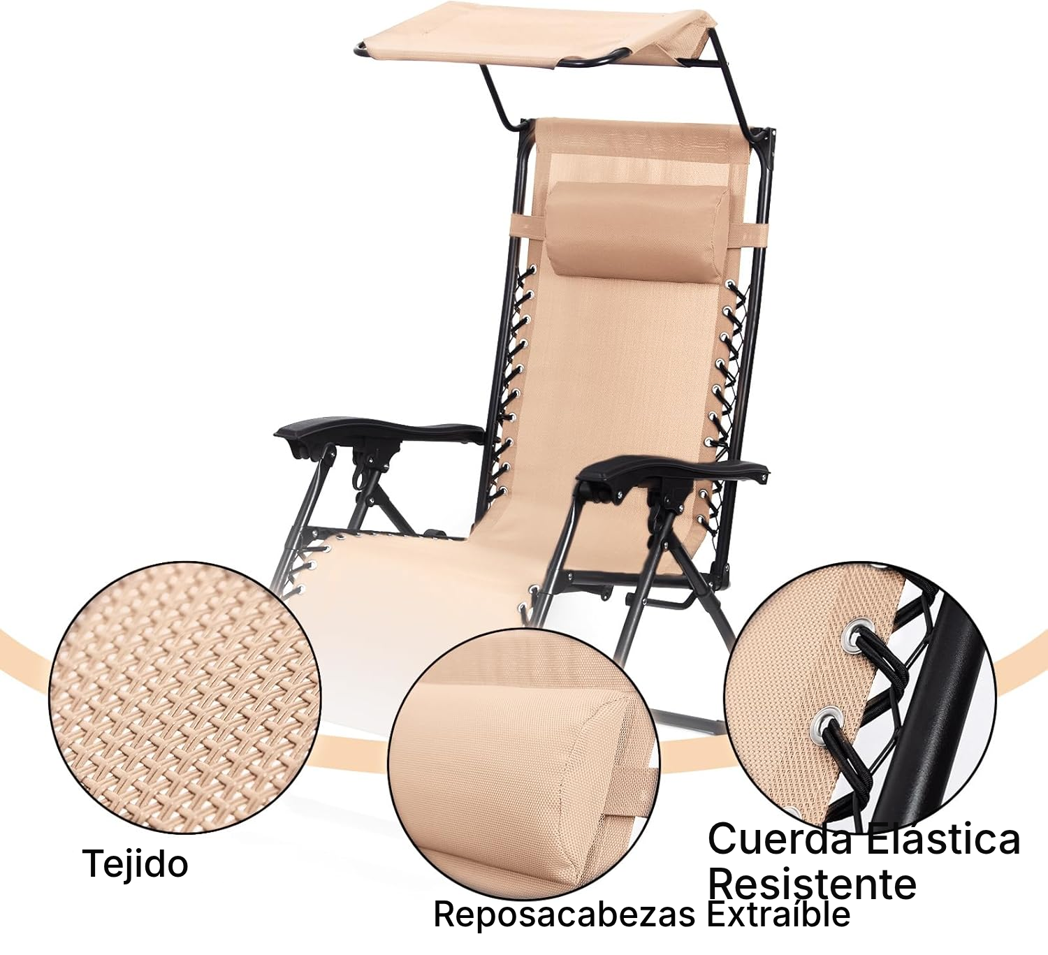 Tumbona jardín plegable kaki 110 cm, lista para usar — 2