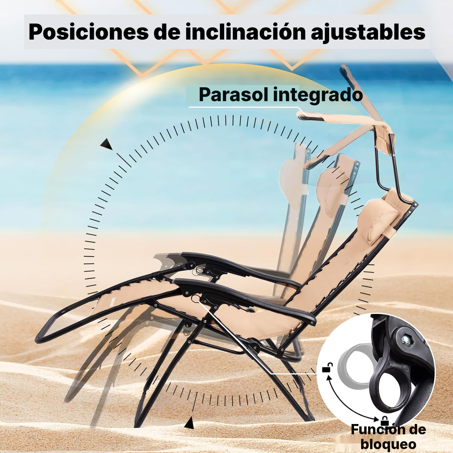 Tumbona jardín plegable kaki 110 cm, lista para usar — 3