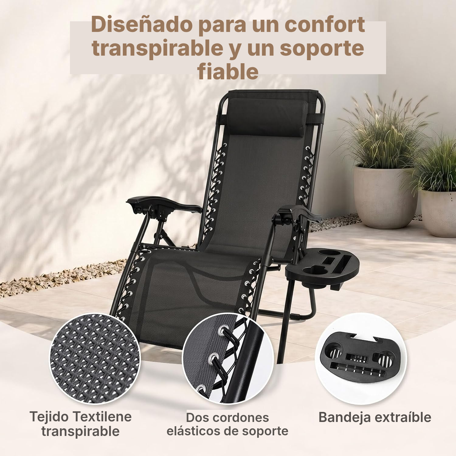 Tumbona plegable negra de gravedad cero — 4