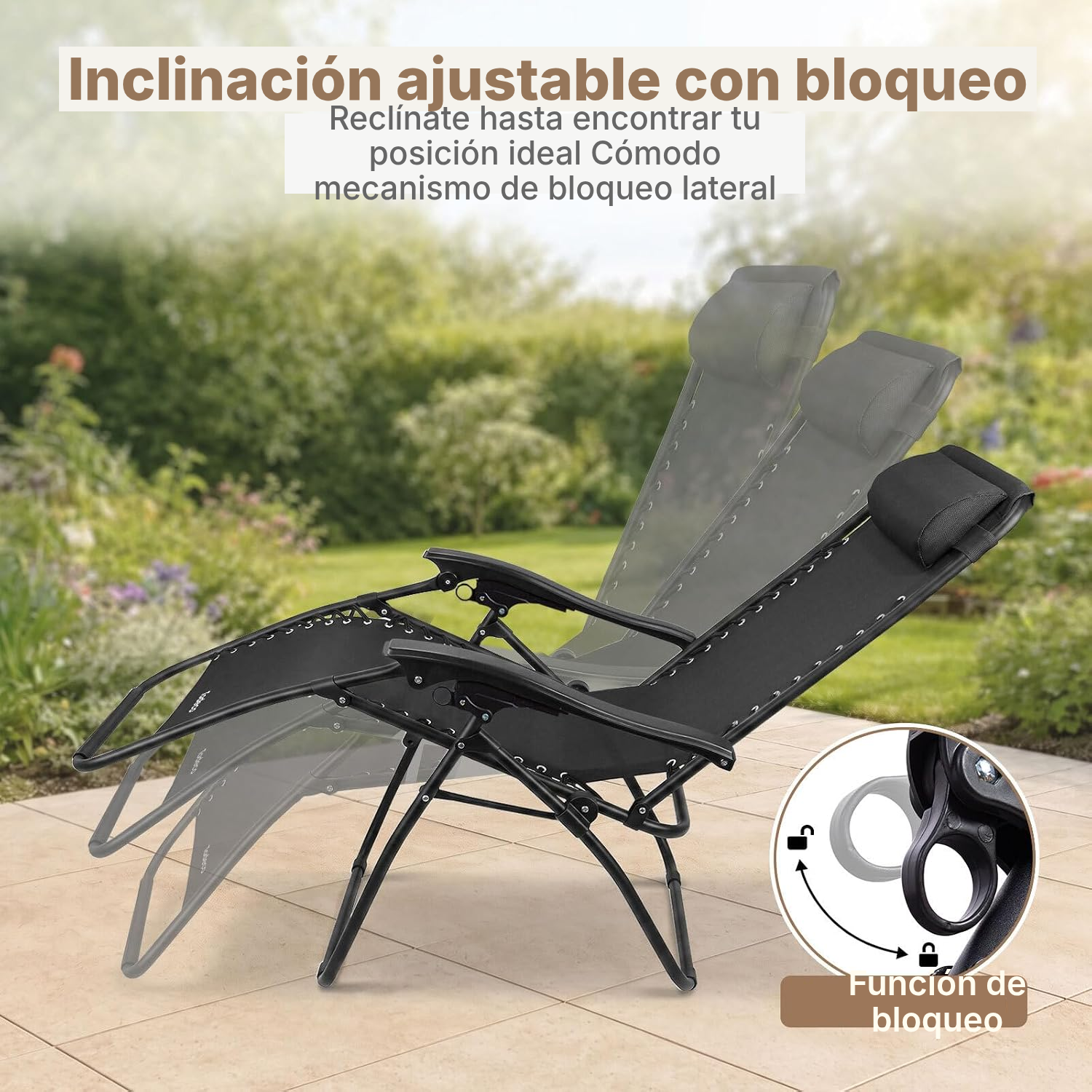 Tumbona plegable negra de gravedad cero — 5