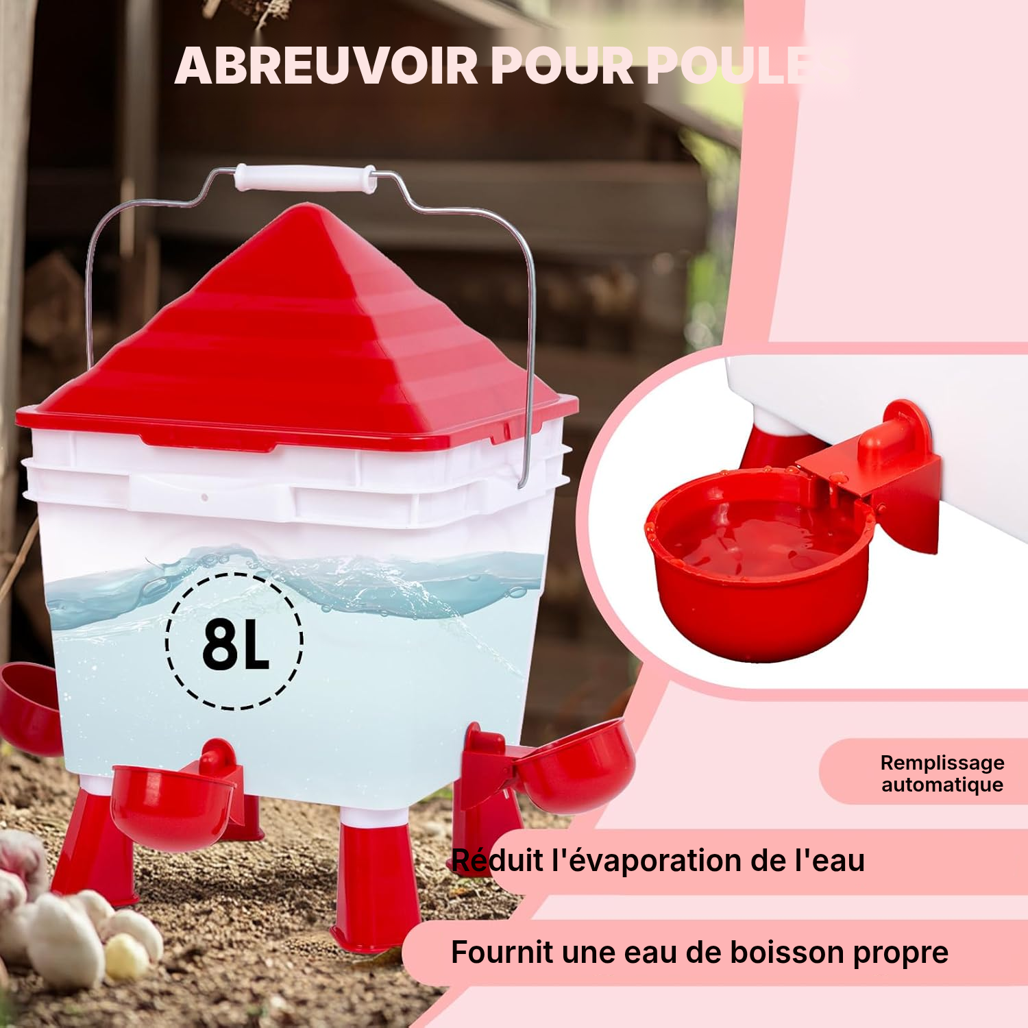 Abreuvoir à poule modèle 1, moins de gaspillage — 3