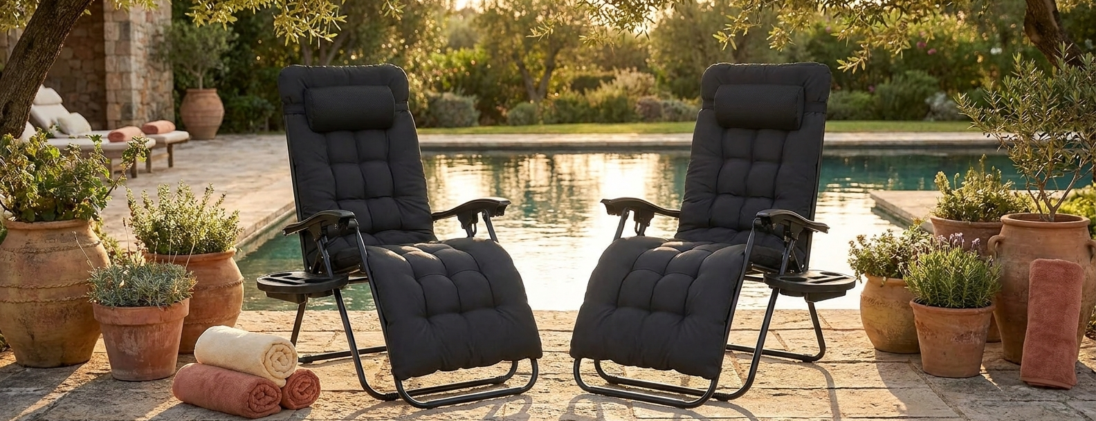 Chaise camping pliante noire, zéro gravité
