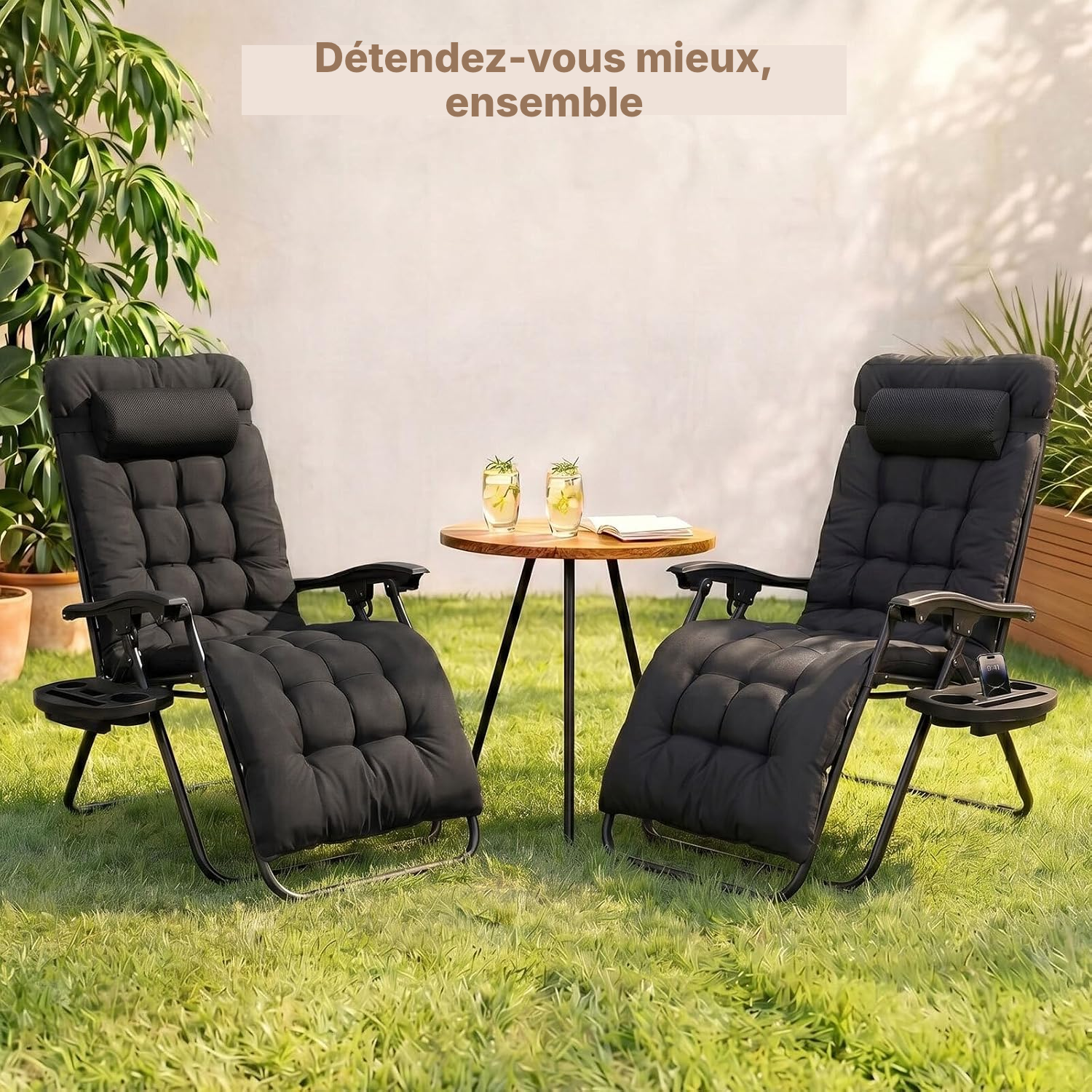 Chaise camping pliante noire, zéro gravité — 2
