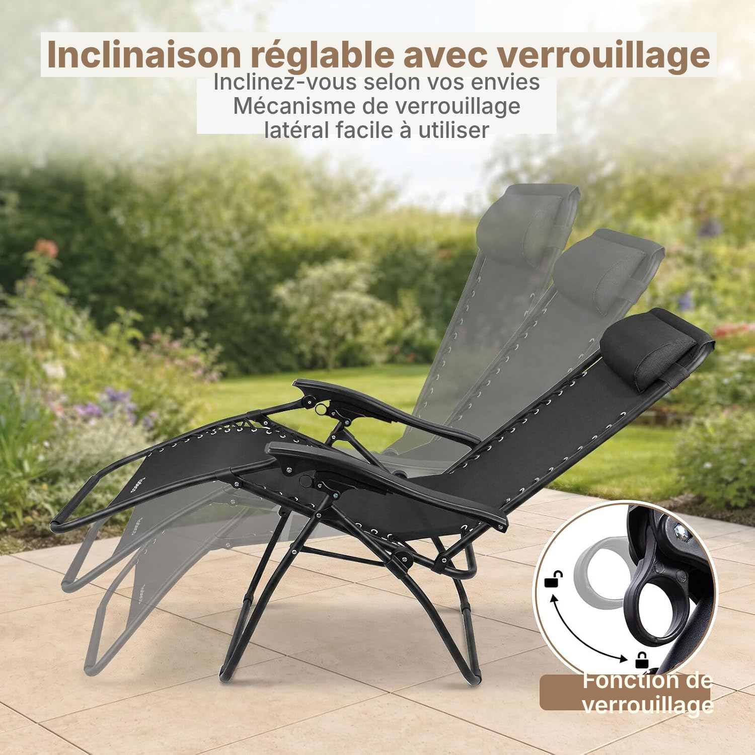 Chaise camping pliante noire, zéro gravité — 5
