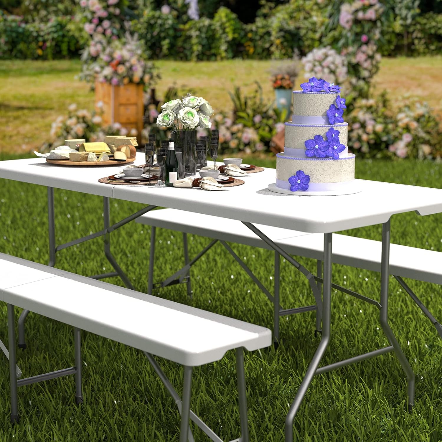 Banc de jardin pliable blanc — places en plus — 7